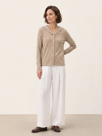 Wool Hooded Collar Shell Button Knit Cardigan SYLVIE  DestGlow