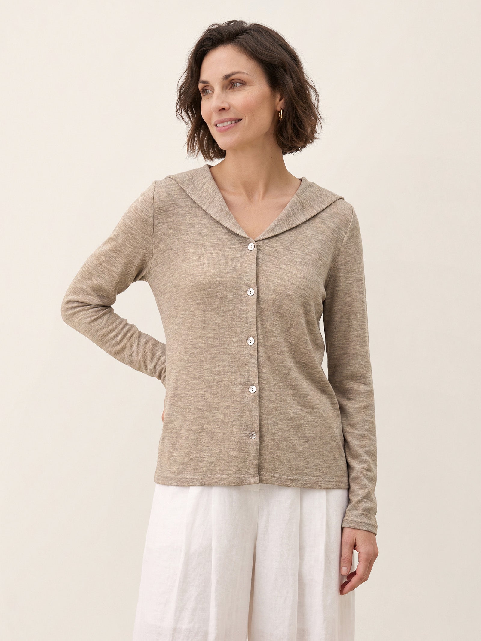 Wool Hooded Collar Shell Button Knit Cardigan SYLVIE  DestGlow