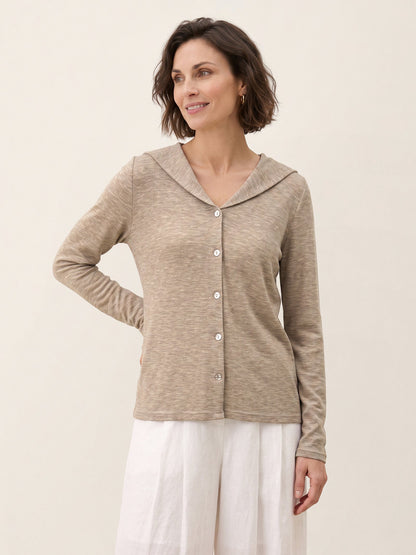 Wool Hooded Collar Shell Button Knit Cardigan SYLVIE  DestGlow