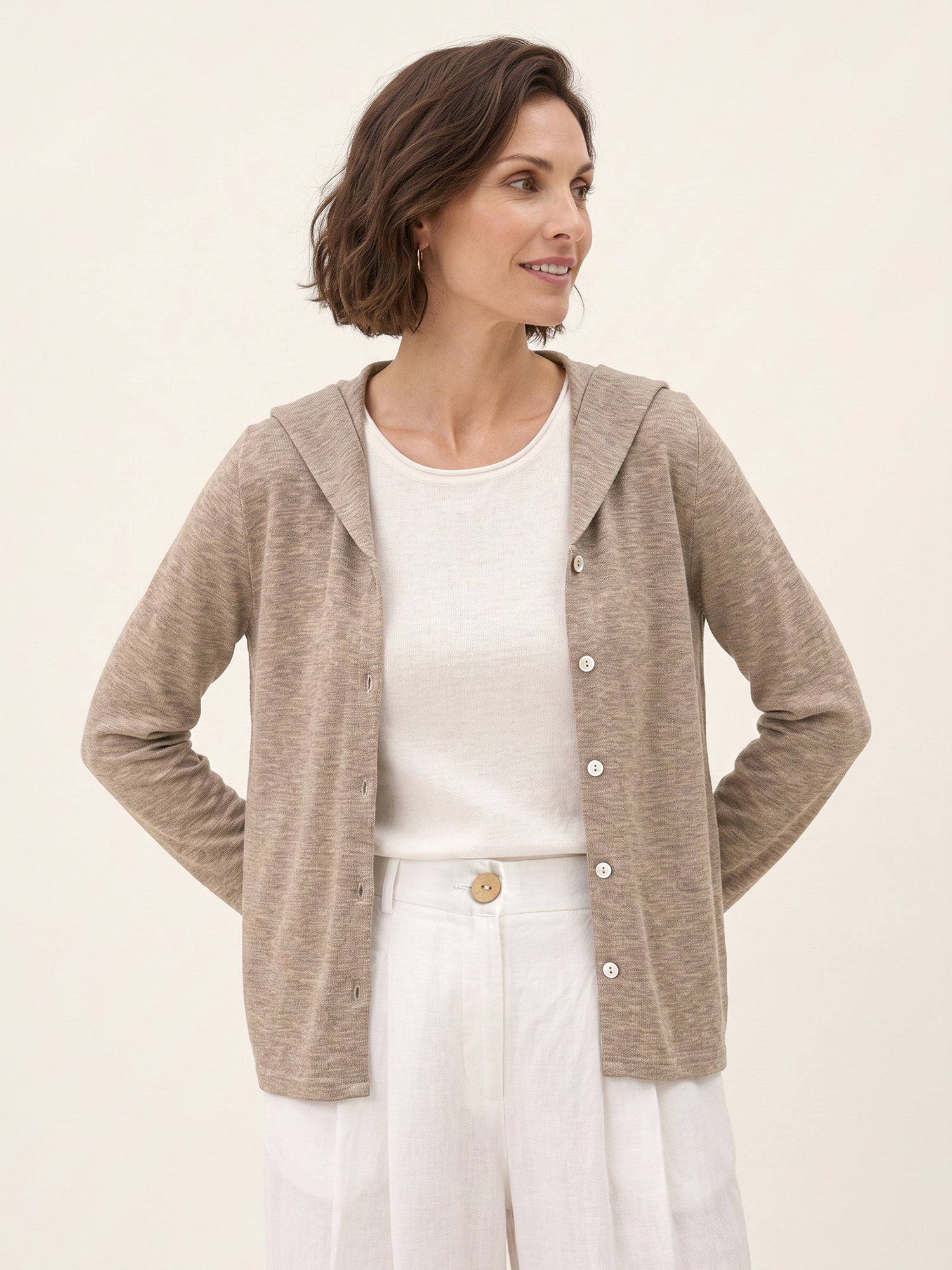 Wool Hooded Collar Shell Button Knit Cardigan SYLVIE  DestGlow
