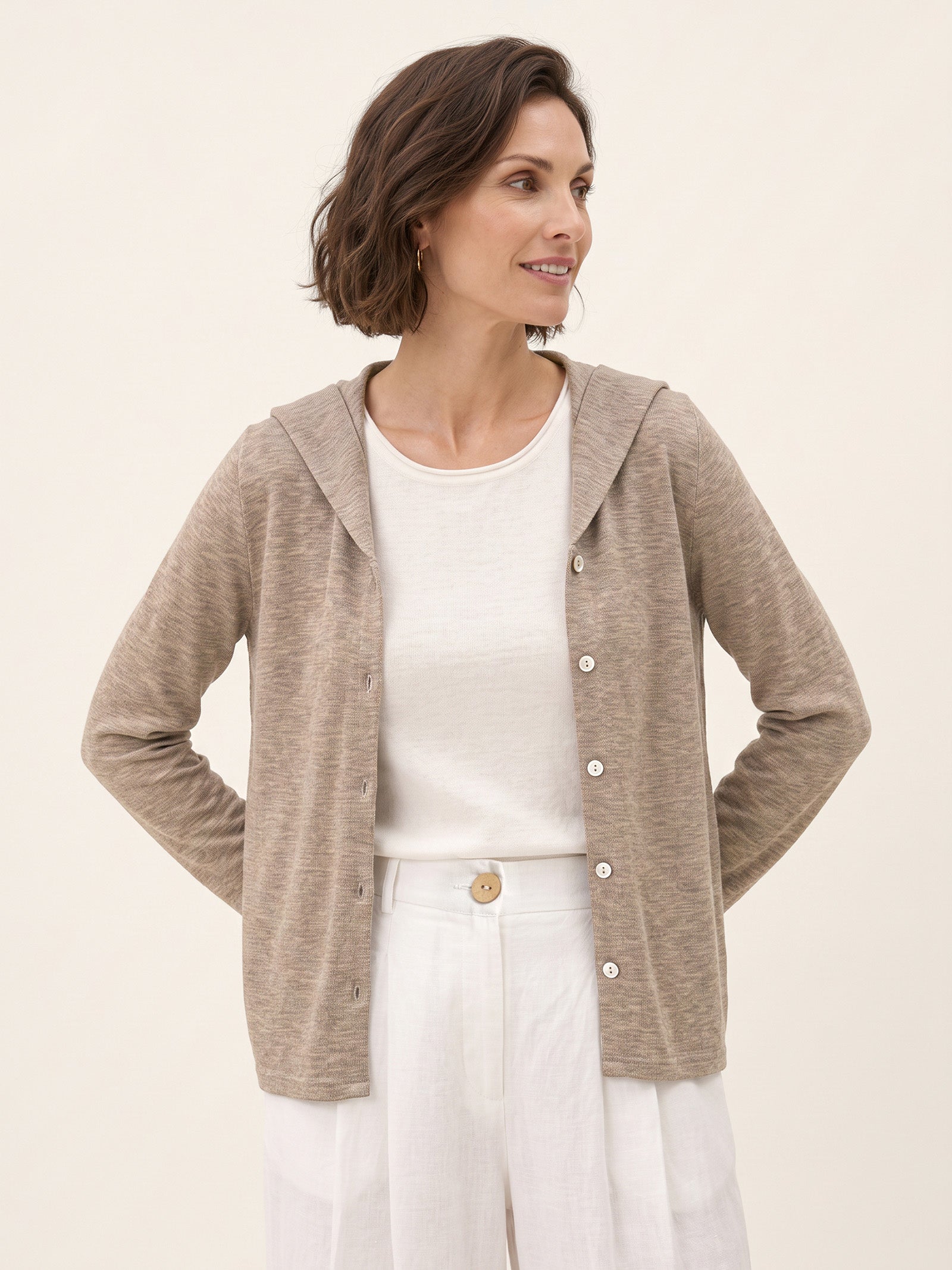 Wool Hooded Collar Shell Button Knit Cardigan SYLVIE  DestGlow