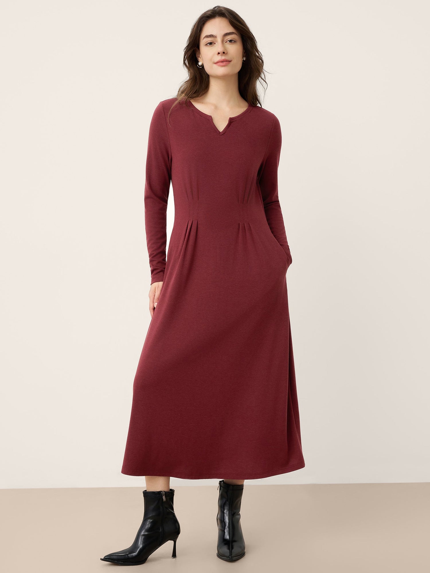 Wool Lyocell Sculpted Inverted Pleat Midi Dress DARIA by LINTICO