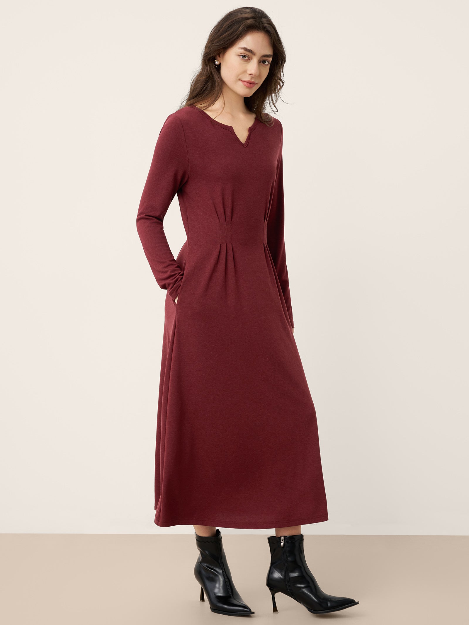 Wool Lyocell Sculpted Inverted Pleat Midi Dress DARIA by LINTICO