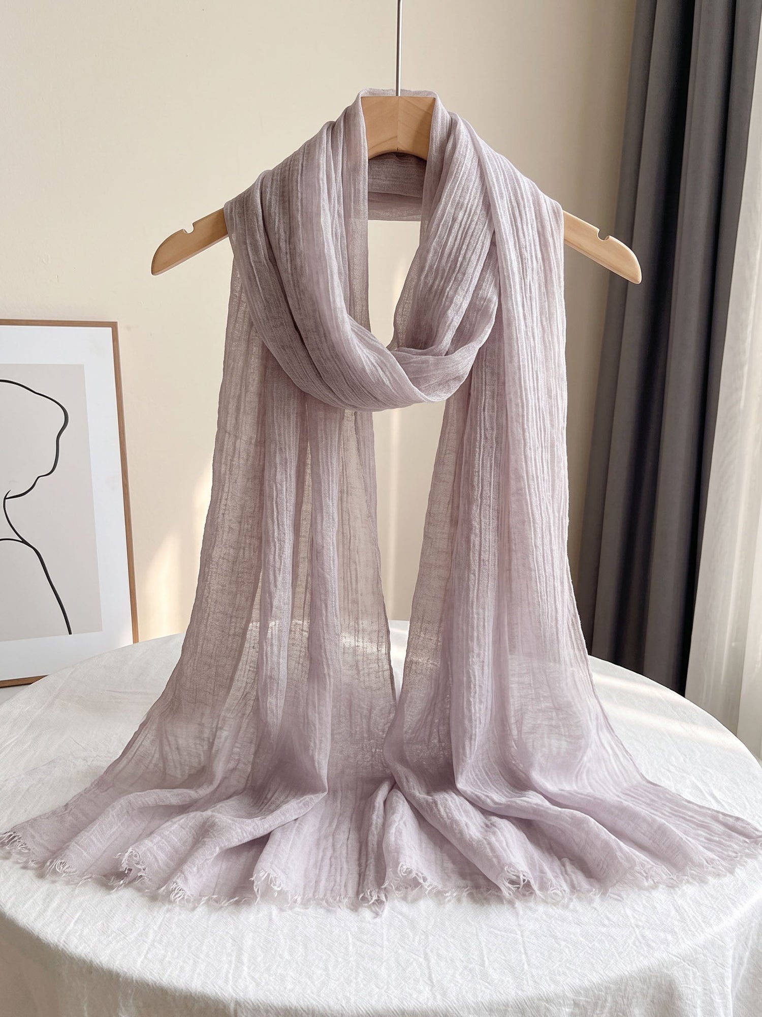 Wool Tencel Solid Ruched Lightweight Scarf