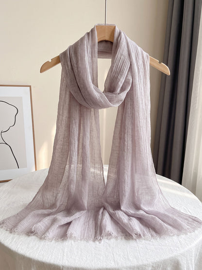 Wool Tencel Solid Ruched Lightweight Scarf
