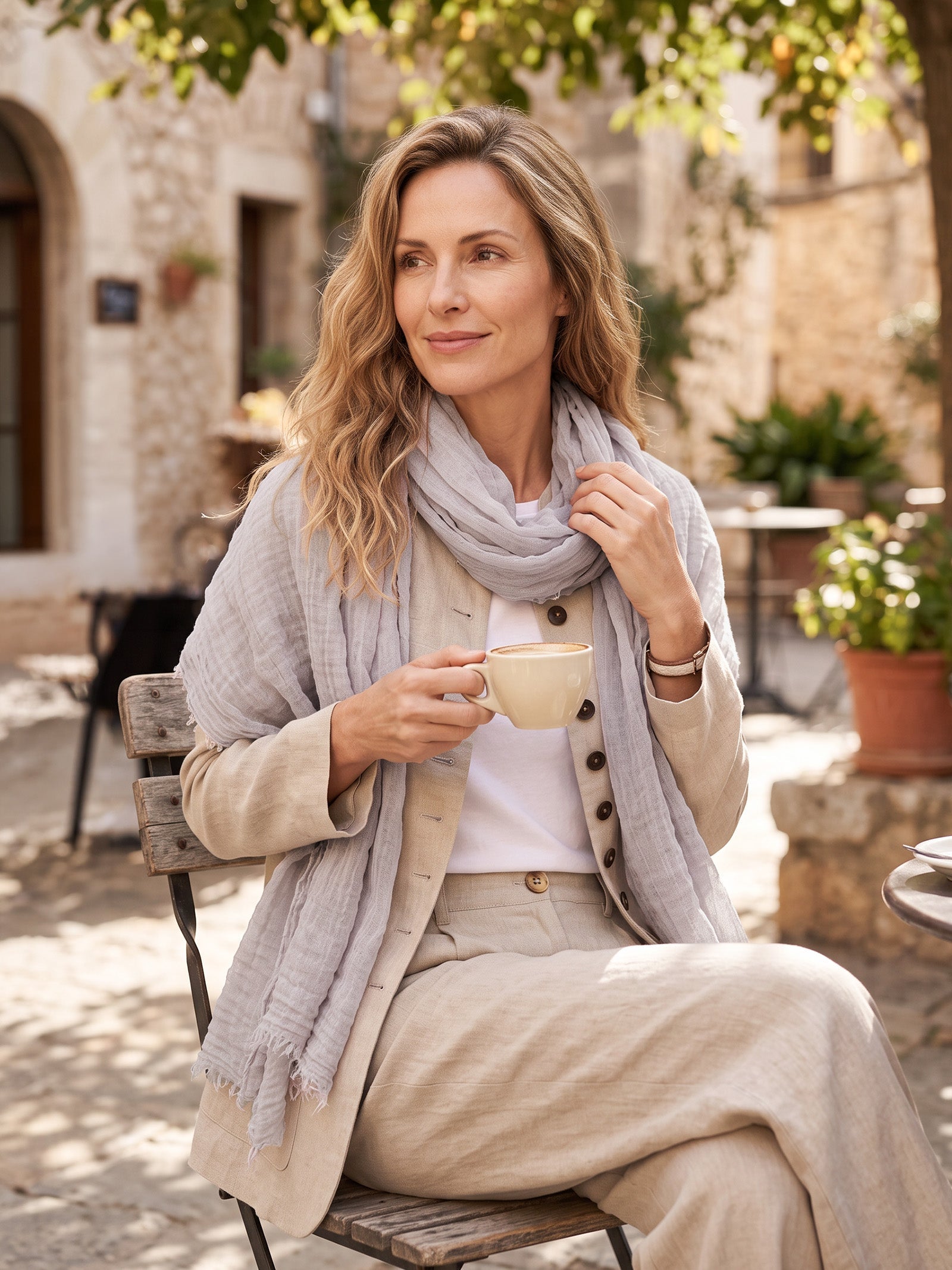 Wool Tencel Solid Ruched Lightweight Scarf