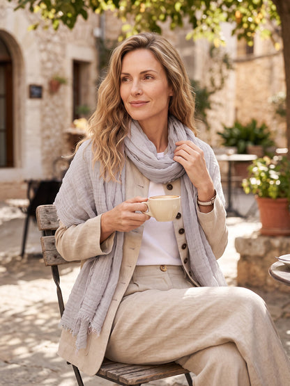 Wool Tencel Solid Ruched Lightweight Scarf