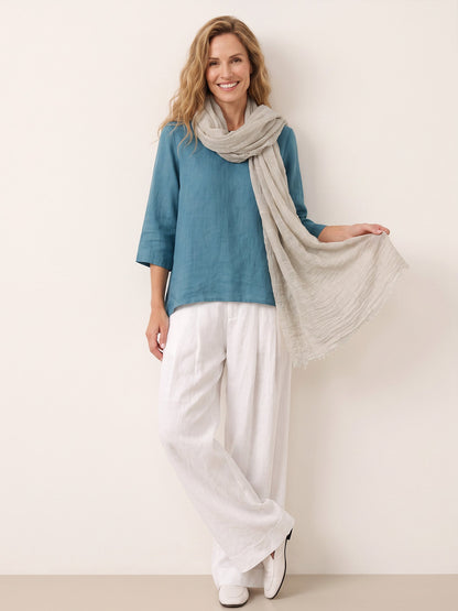 Wool Tencel Solid Ruched Lightweight Scarf