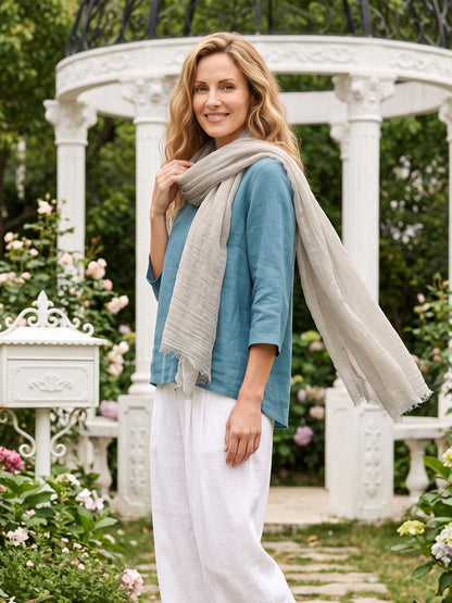 Wool Tencel Solid Ruched Lightweight Scarf