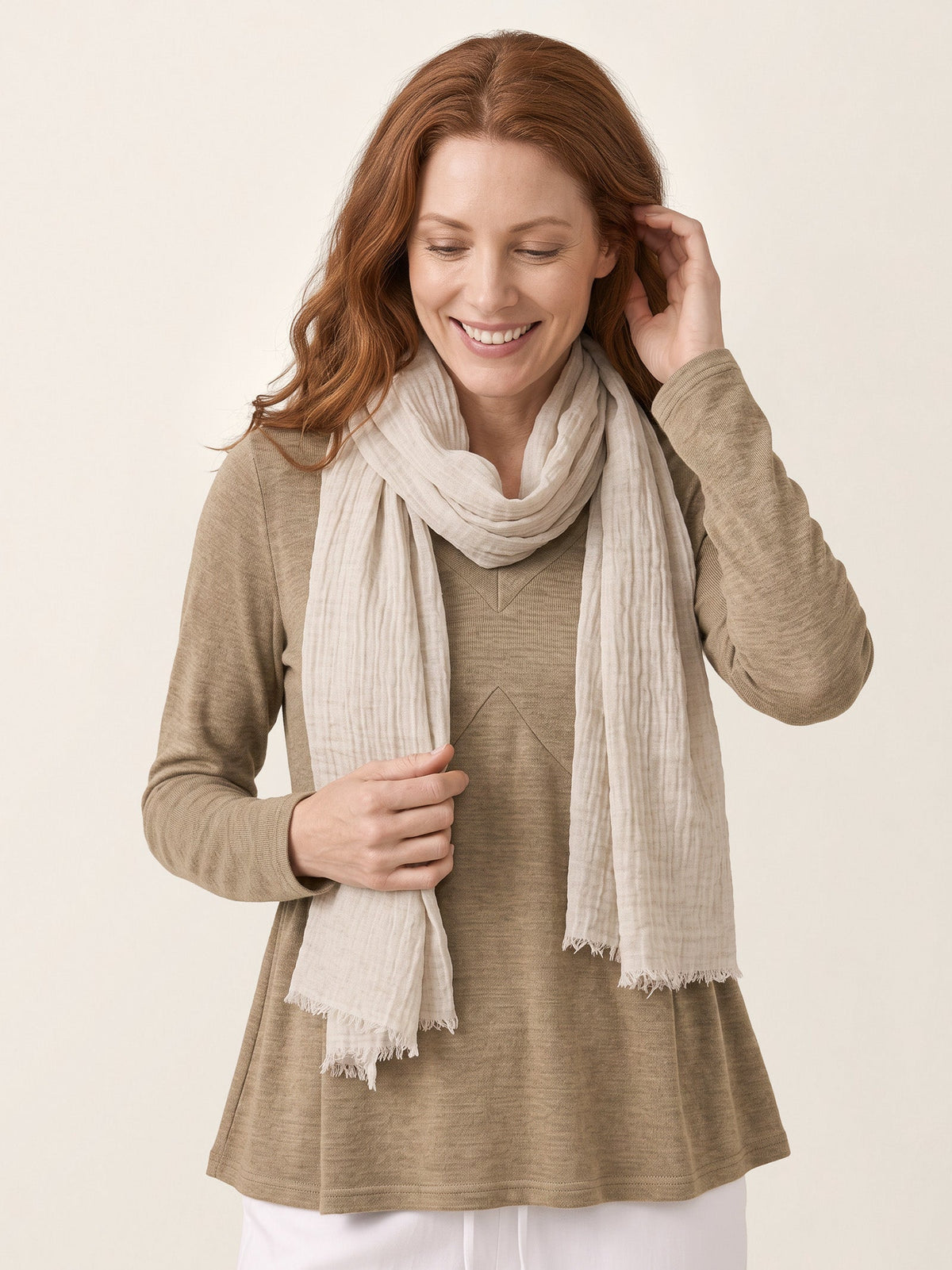 Wool Tencel Solid Ruched Lightweight Scarf