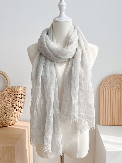 Wool Tencel Solid Ruched Lightweight Scarf