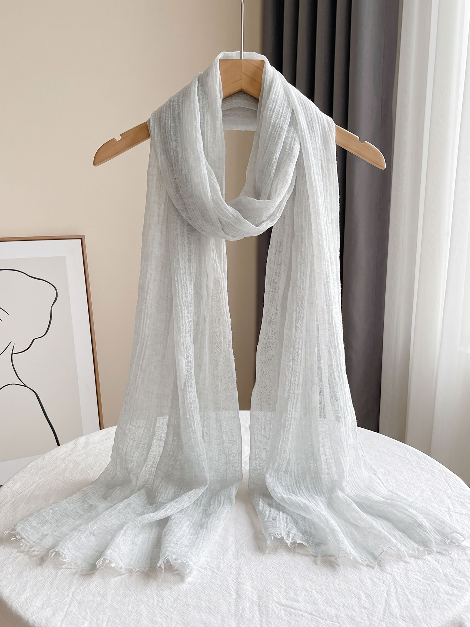 Wool Tencel Solid Ruched Lightweight Scarf