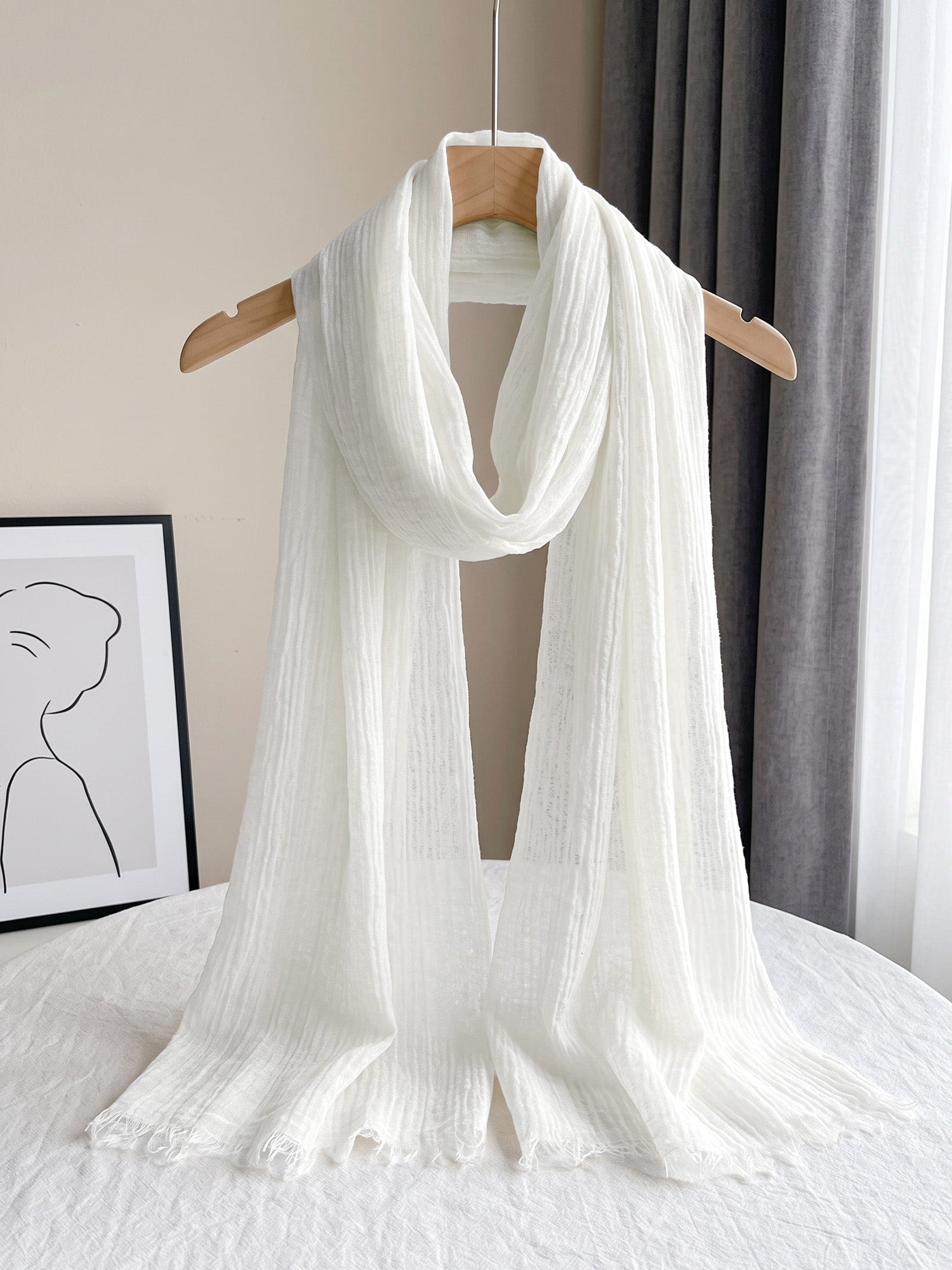 Wool Tencel Solid Ruched Lightweight Scarf