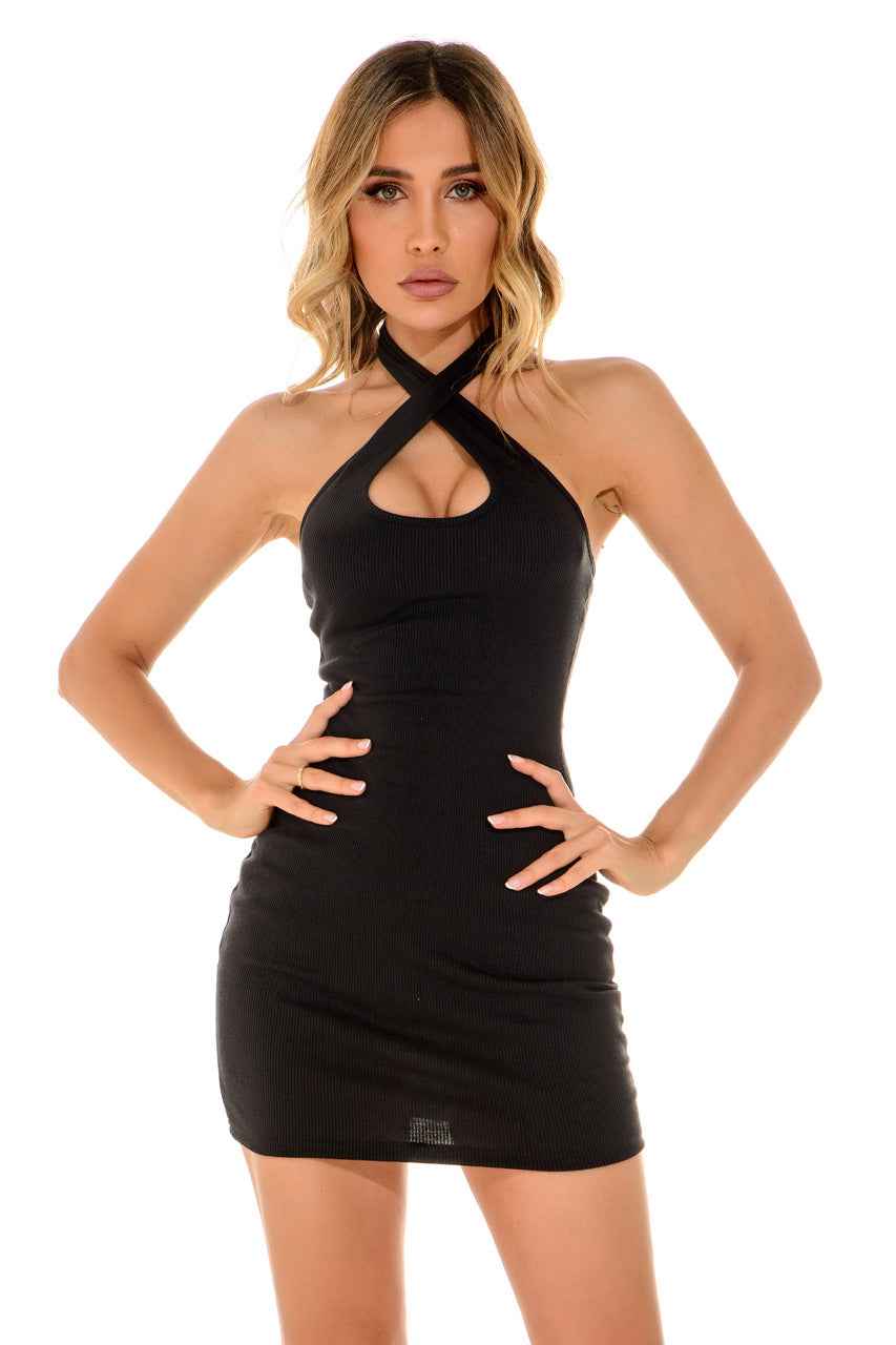 Cross Halter Mini Dress