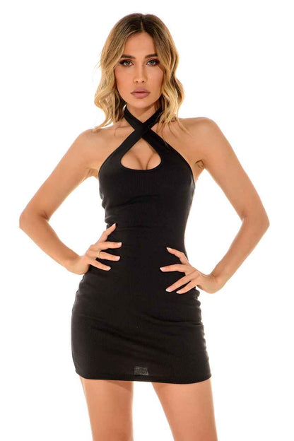 Cross Halter Mini Dress