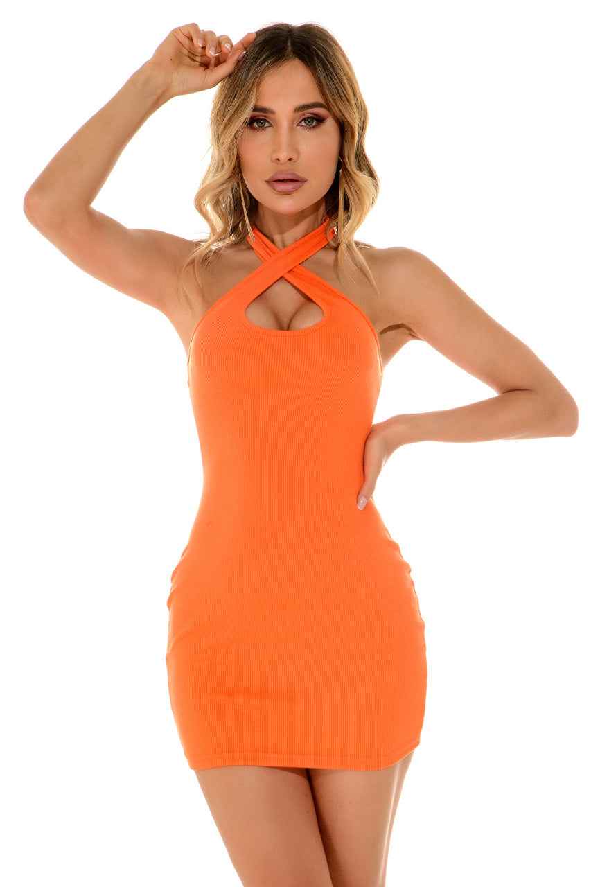 Cross Halter Mini Dress
