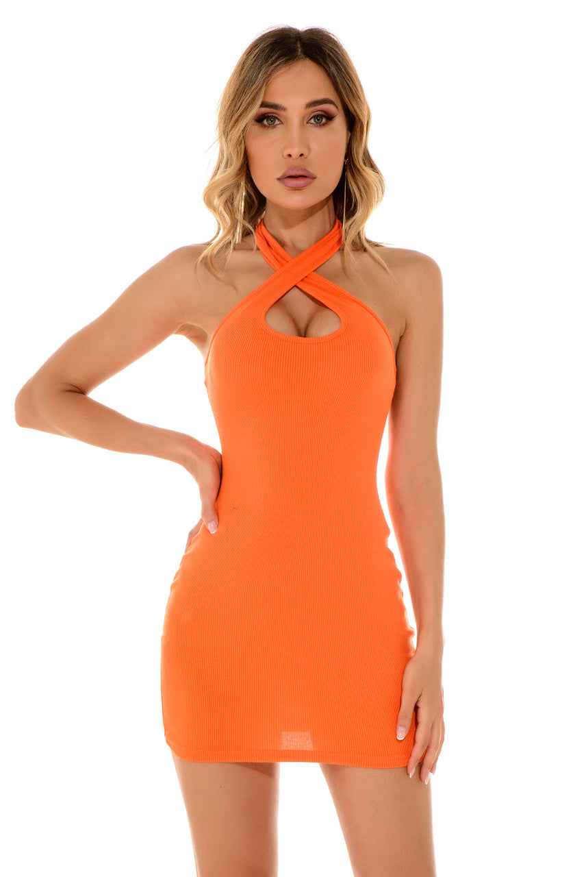 Cross Halter Mini Dress