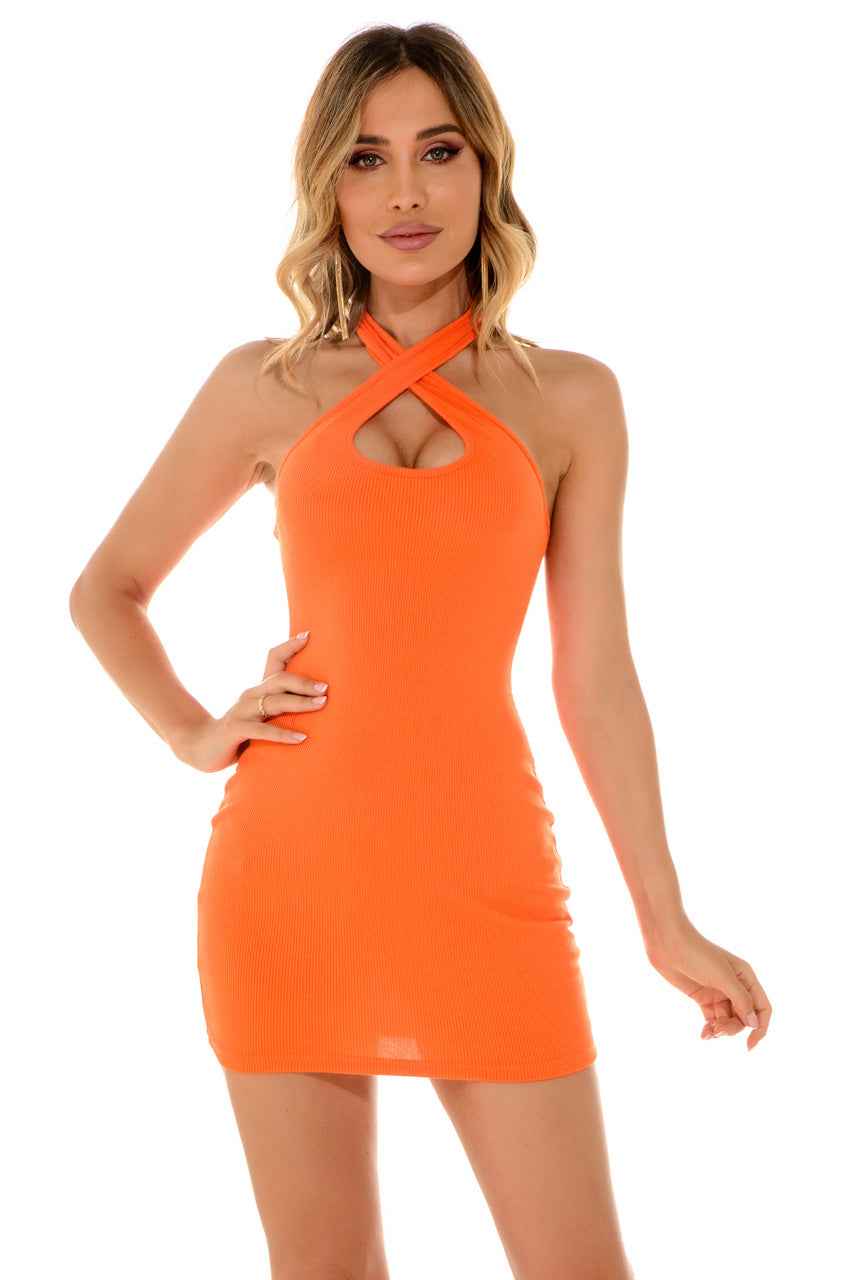 Cross Halter Mini Dress