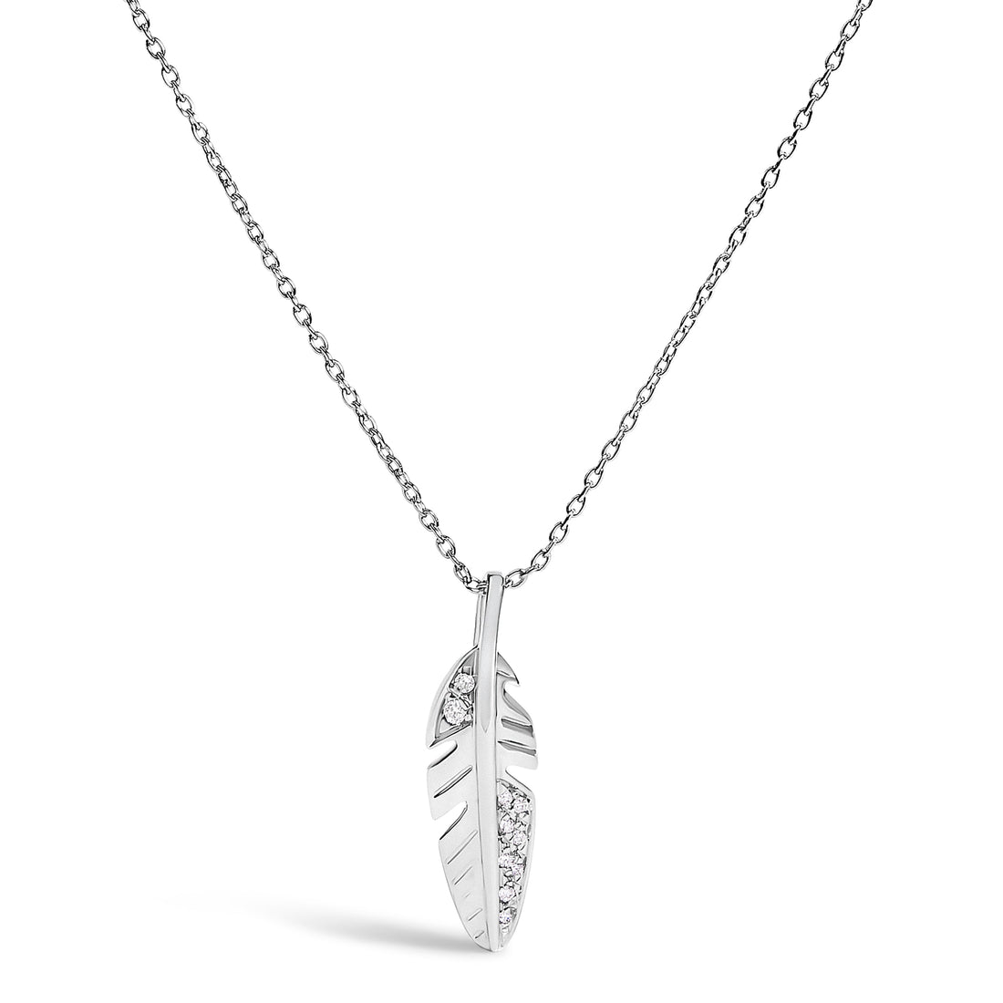 14K White Gold Diamond Accent Feather Pendant Necklace  DestGlow