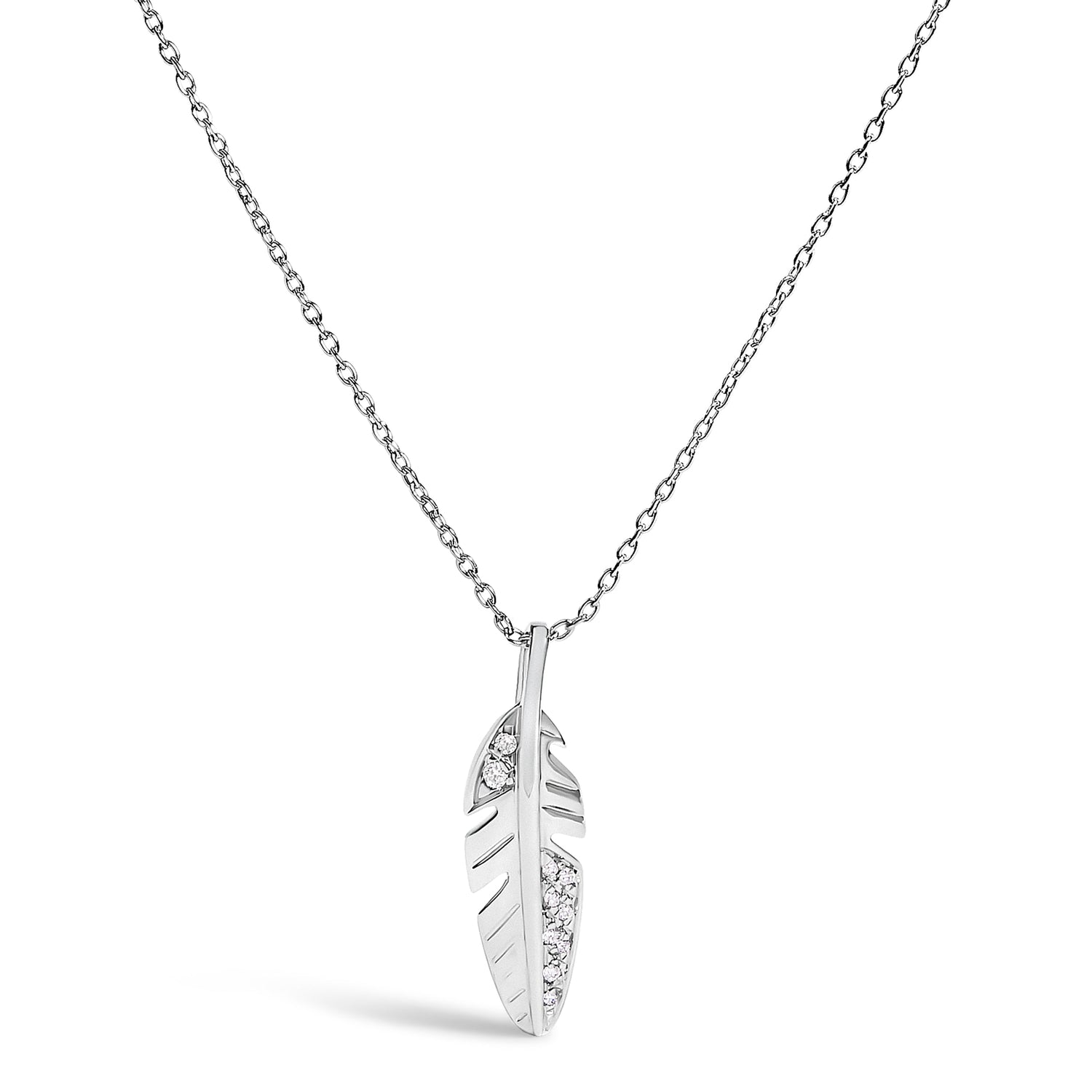 14K White Gold Diamond Accent Feather Pendant Necklace  DestGlow