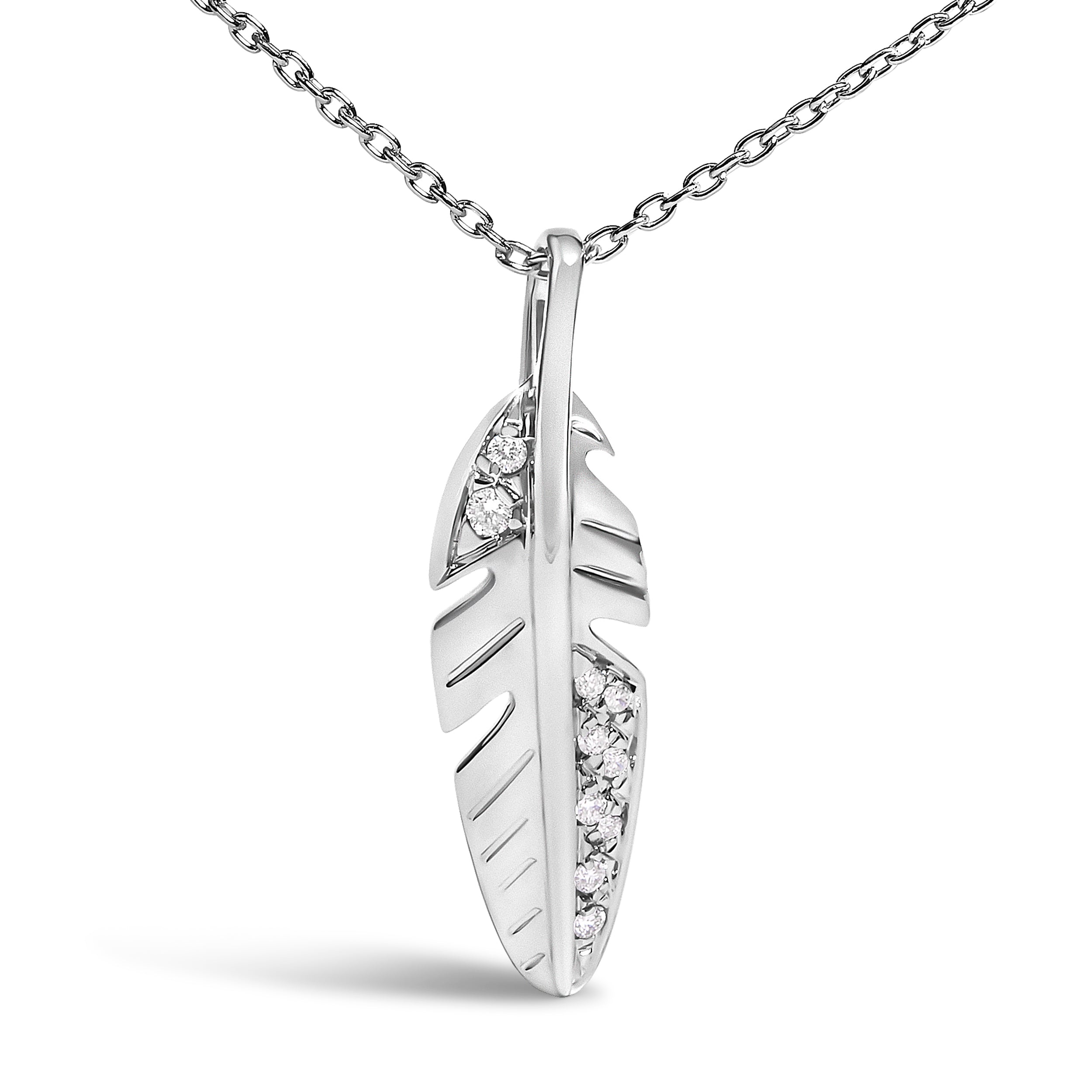 14K White Gold Diamond Accent Feather Pendant Necklace  DestGlow