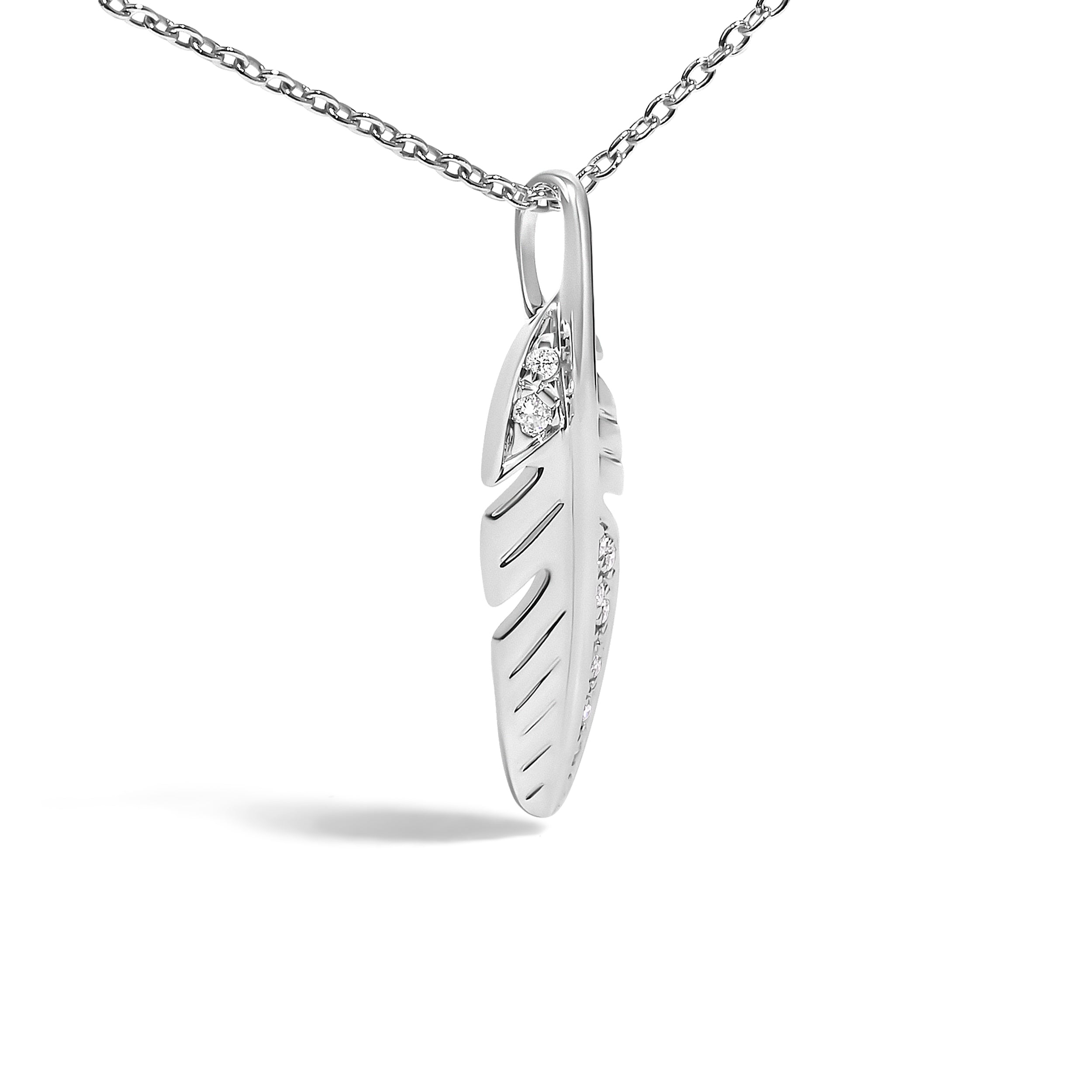 14K White Gold Diamond Accent Feather Pendant Necklace  DestGlow
