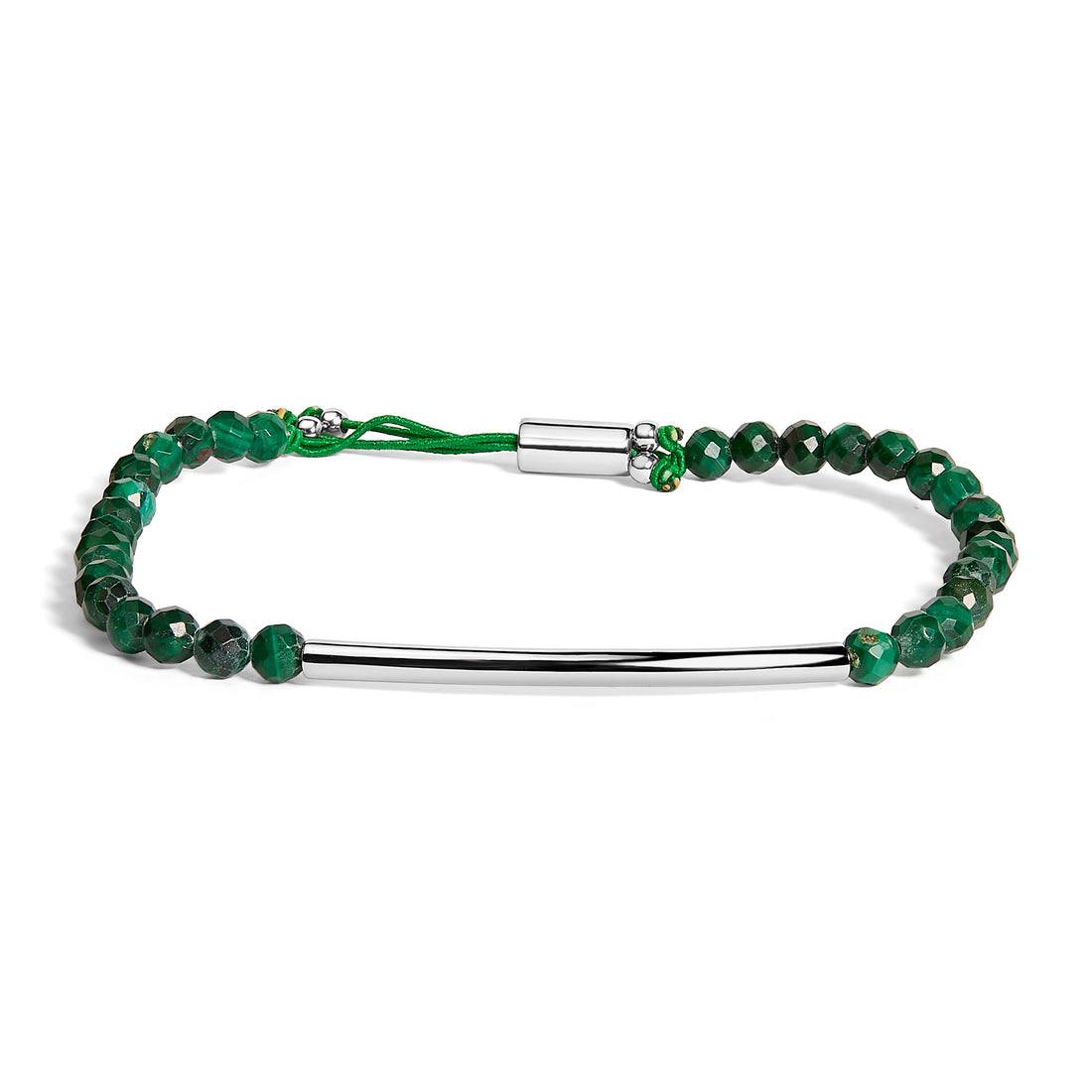 Sterling Silver Malachite Bead Station Bracelet with Bolo Clasp by Bids.com