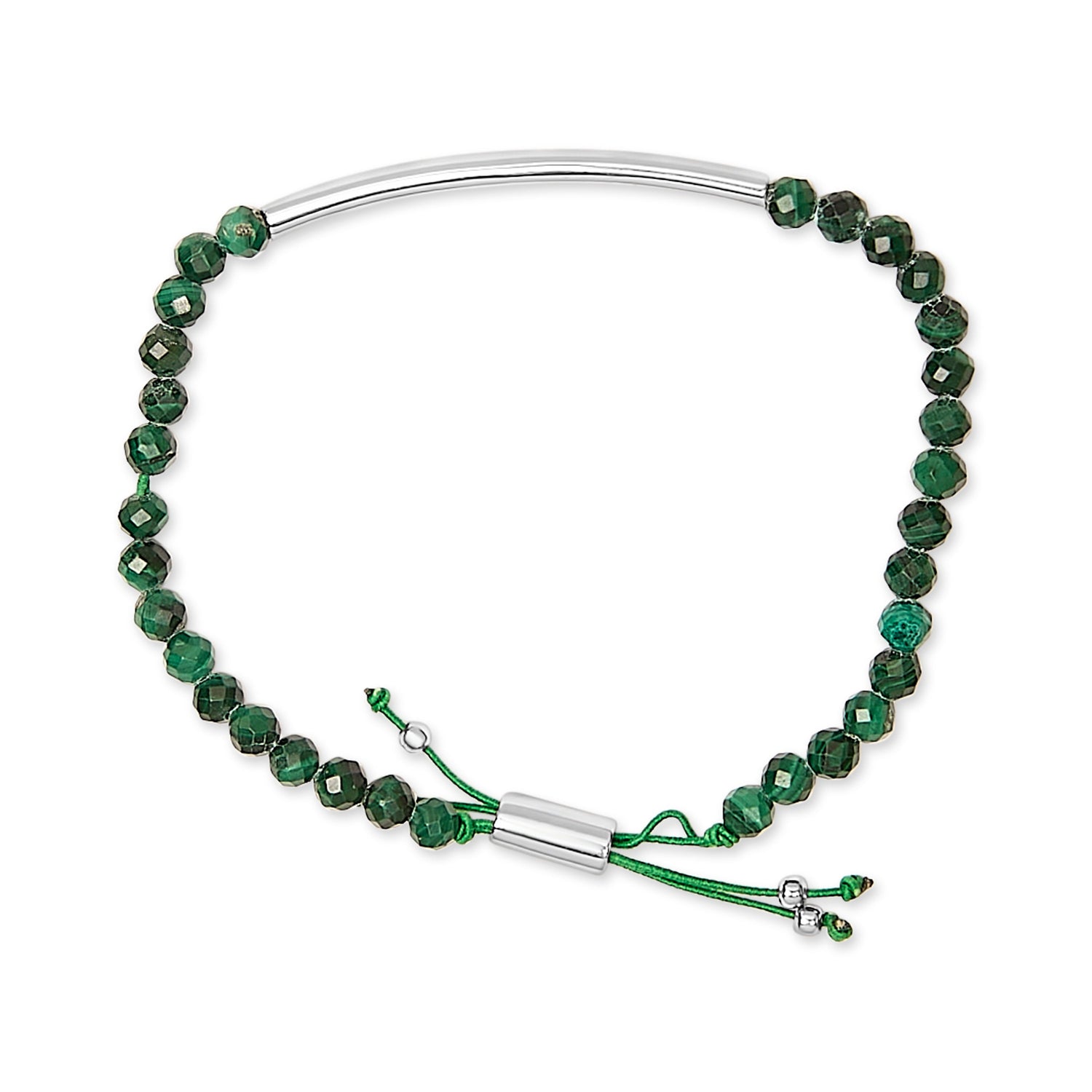 Sterling Silver Malachite Bead Station Bracelet with Bolo Clasp by Bids.com