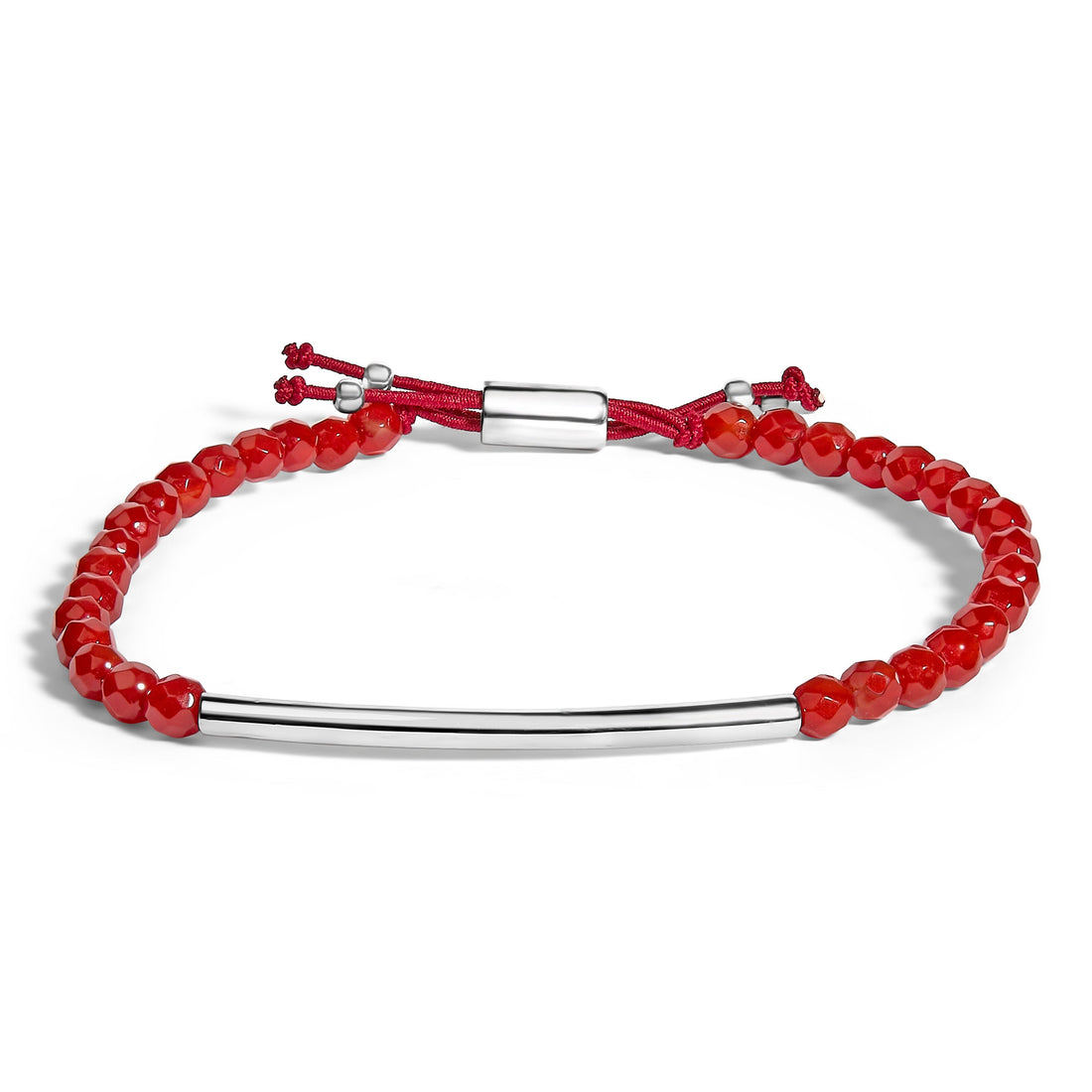 Sterling Silver Red Jasper Bead Station Bracelet with Bolo Clasp by Bids.com