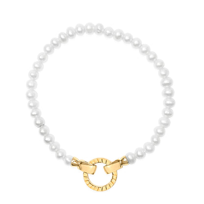 18K Yellow Gold Vermeil Pearl Infinity Lock Tennis Bracelet by Bids.com