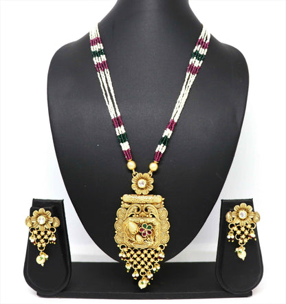 Joban Fashion White &amp; Maroon &amp; Green With Rajwadi Polish Necklace Set