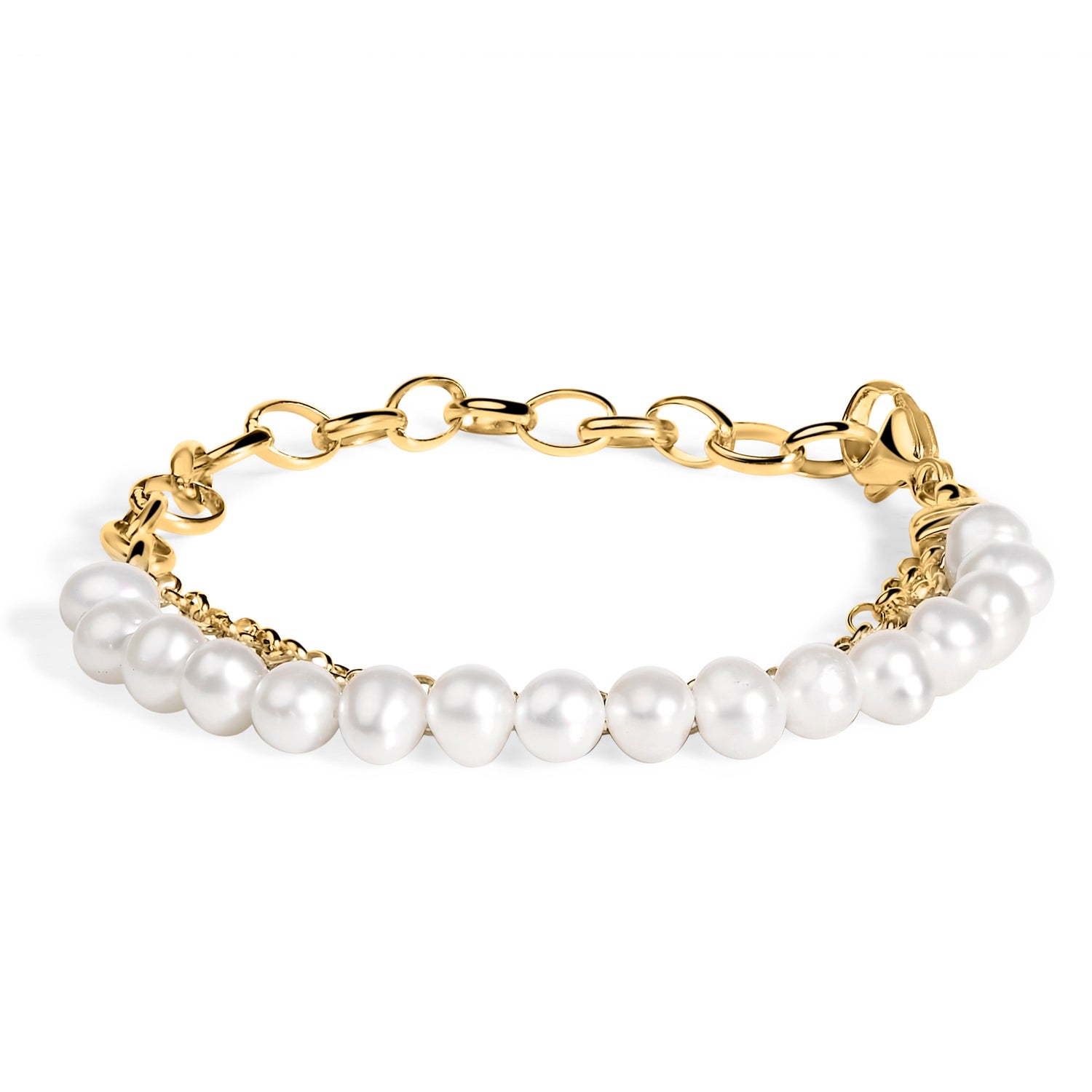 18K Yellow Gold Vermeil Cultured Pearl Station Link Bracelet by Bids.com