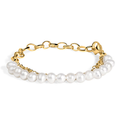 18K Yellow Gold Vermeil Cultured Pearl Station Link Bracelet by Bids.com