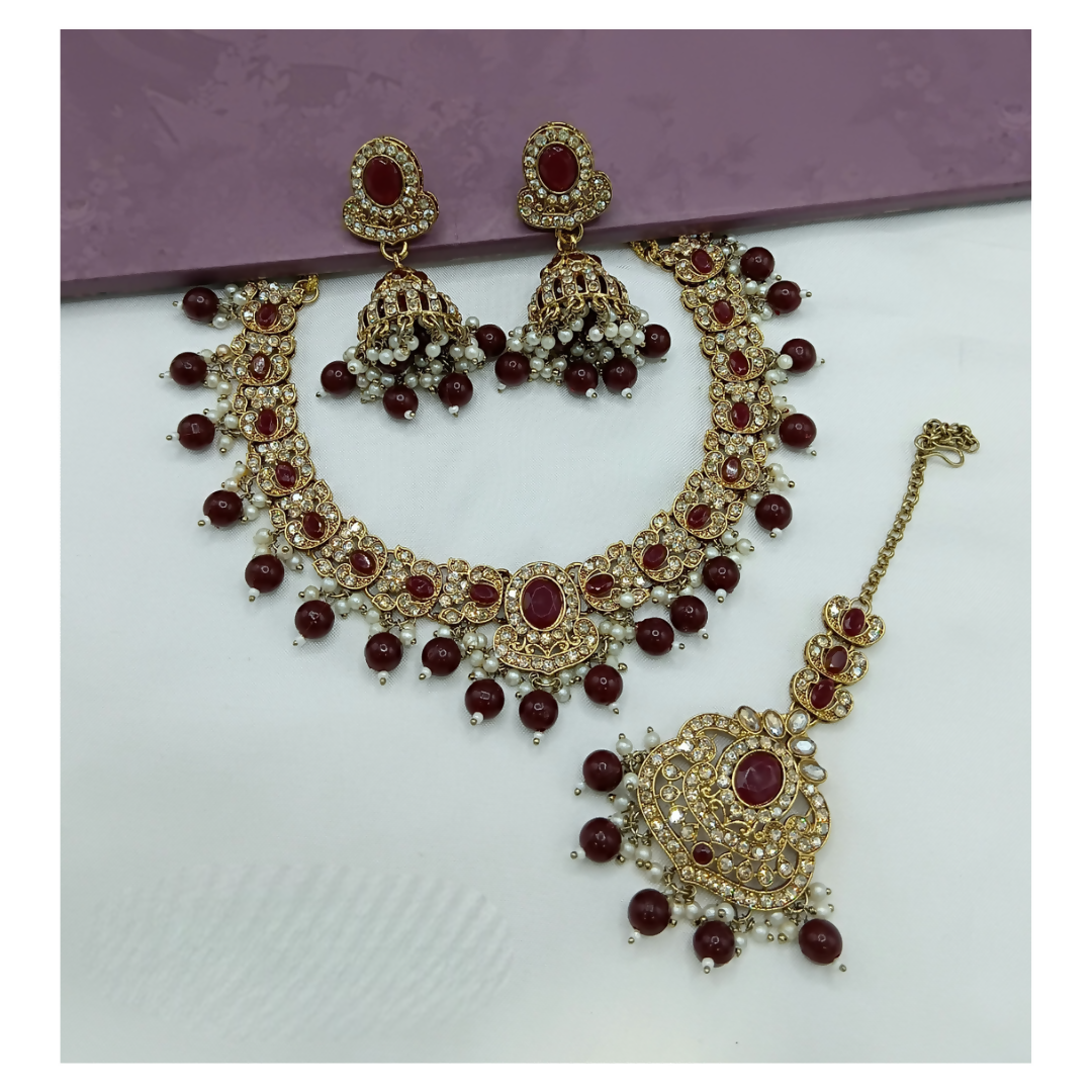 Joban Fashion Maroon Stone Work Necklace Set