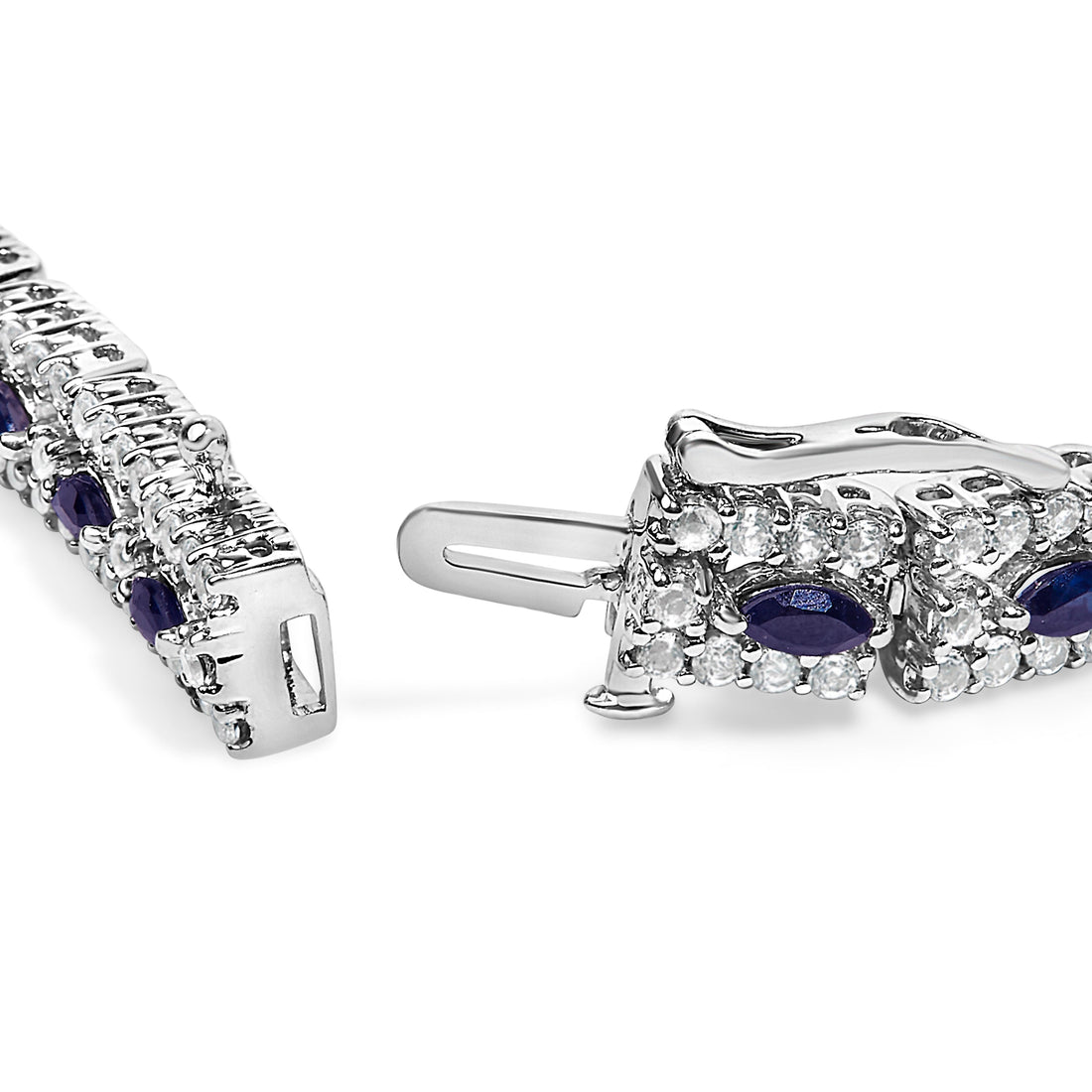 Sterling Silver Dark Blue Sapphire and Topaz Marquise Floral Art Deco Link Bracelet by Bids.com