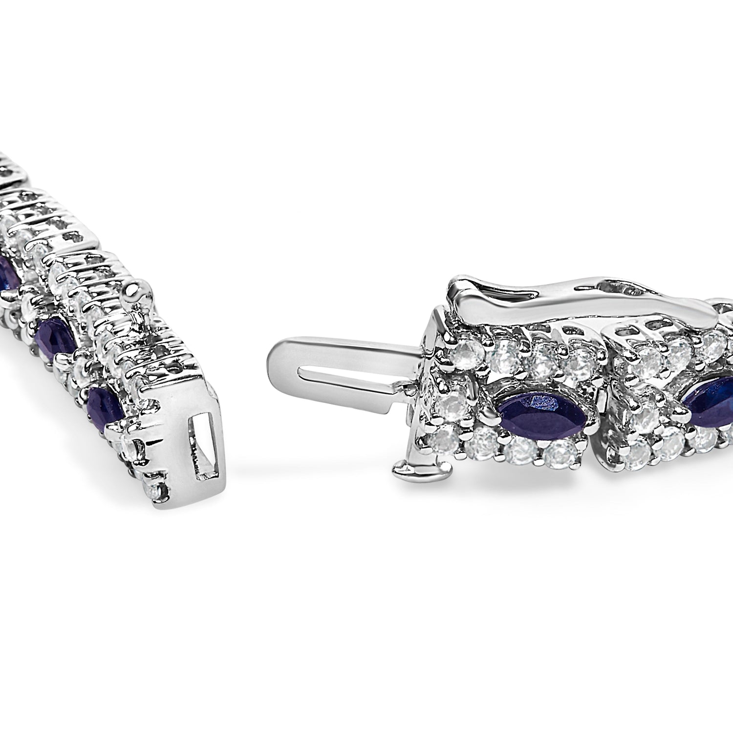 Sterling Silver Dark Blue Sapphire and Topaz Marquise Floral Art Deco Link Bracelet by Bids.com