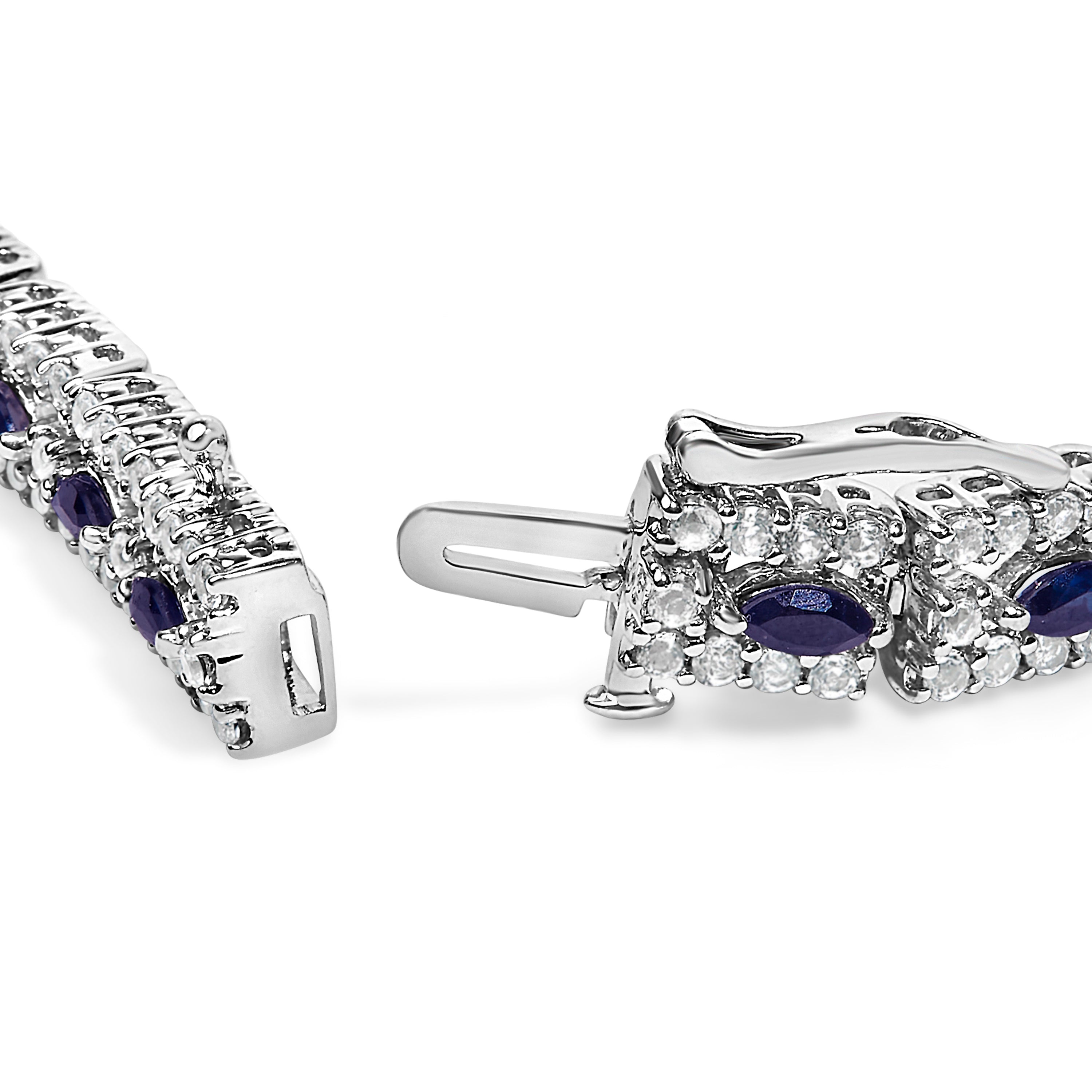 Sterling Silver Dark Blue Sapphire and Topaz Marquise Floral Art Deco Link Bracelet by Bids.com