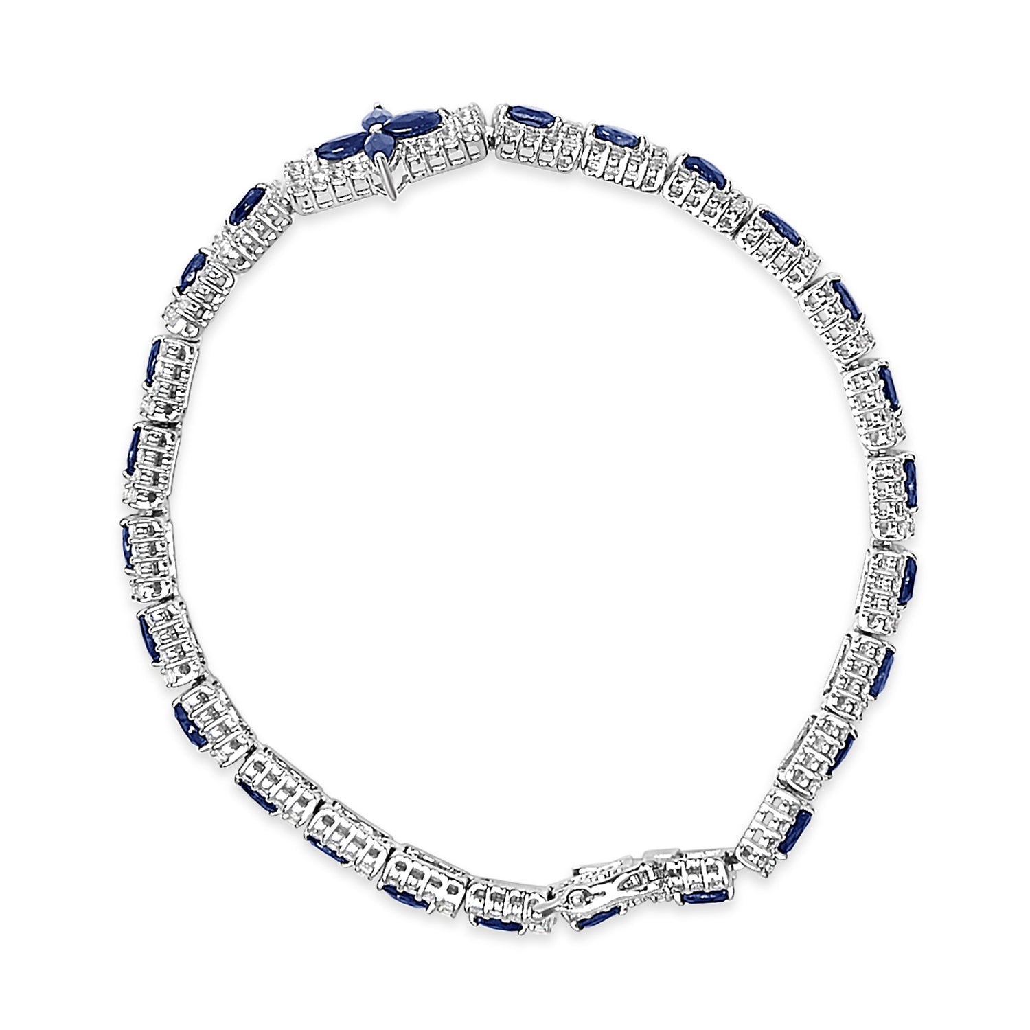 Sterling Silver Dark Blue Sapphire and Topaz Marquise Floral Art Deco Link Bracelet by Bids.com