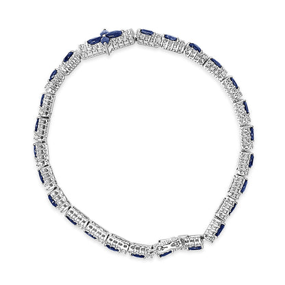Sterling Silver Dark Blue Sapphire and Topaz Marquise Floral Art Deco Link Bracelet by Bids.com