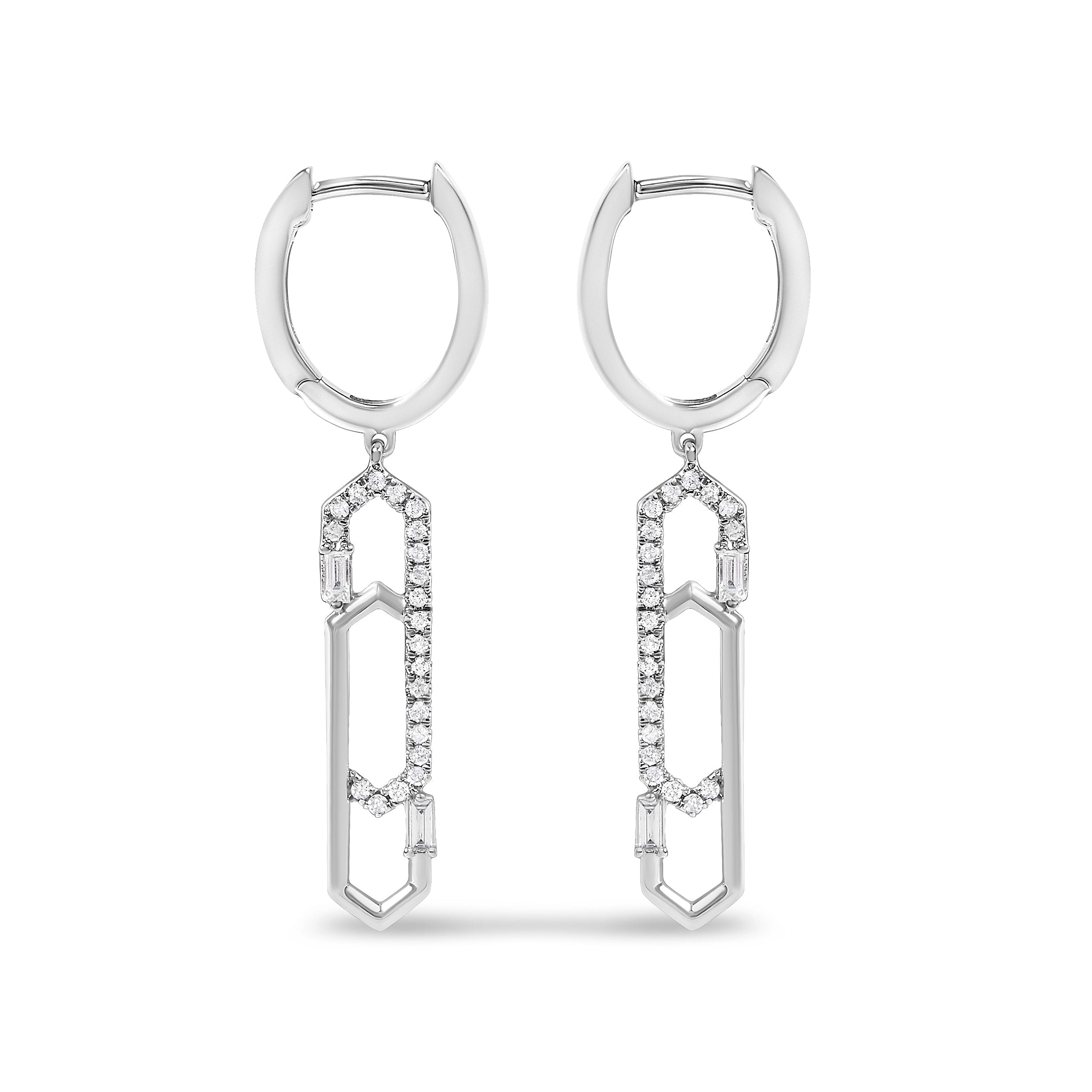 14K White Gold 1/4 Cttw Diamond Interlocking Paperclip Dangle Earrings  DestGlow