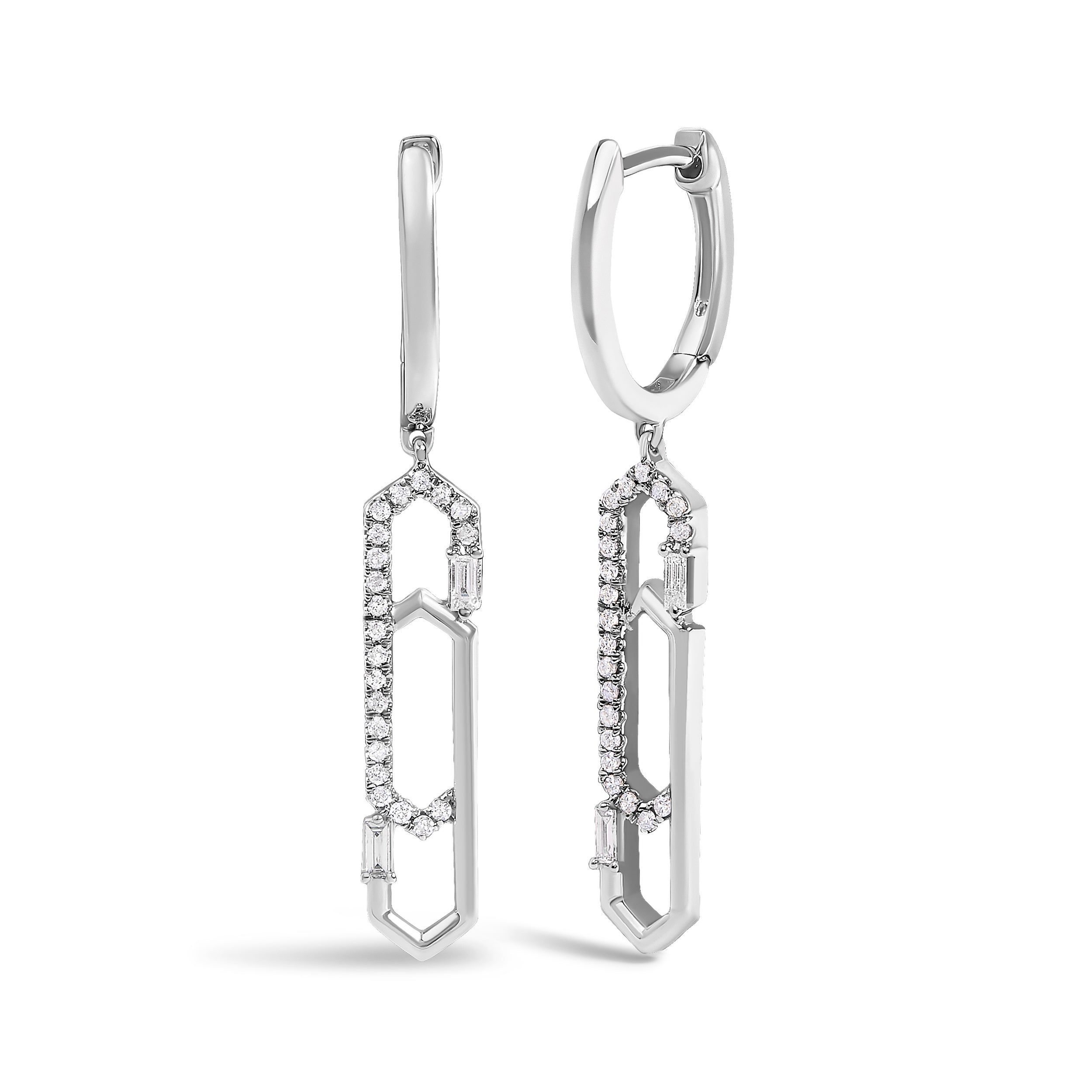14K White Gold 1/4 Cttw Diamond Interlocking Paperclip Dangle Earrings  DestGlow