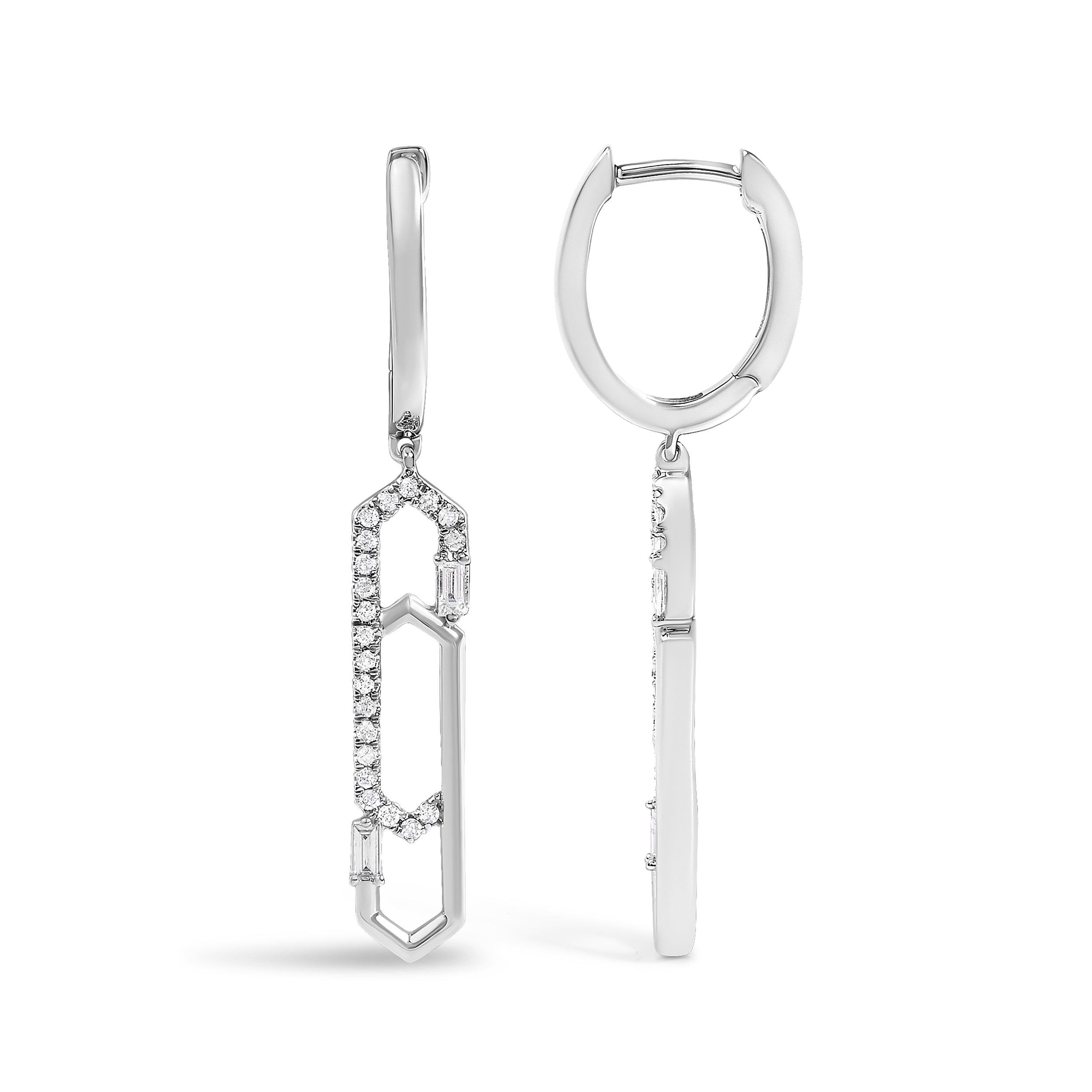 14K White Gold 1/4 Cttw Diamond Interlocking Paperclip Dangle Earrings  DestGlow