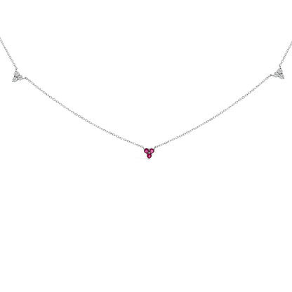 14K White Gold 1/5 Cttw Diamond and Ruby Tri Station Necklace  DestGlow