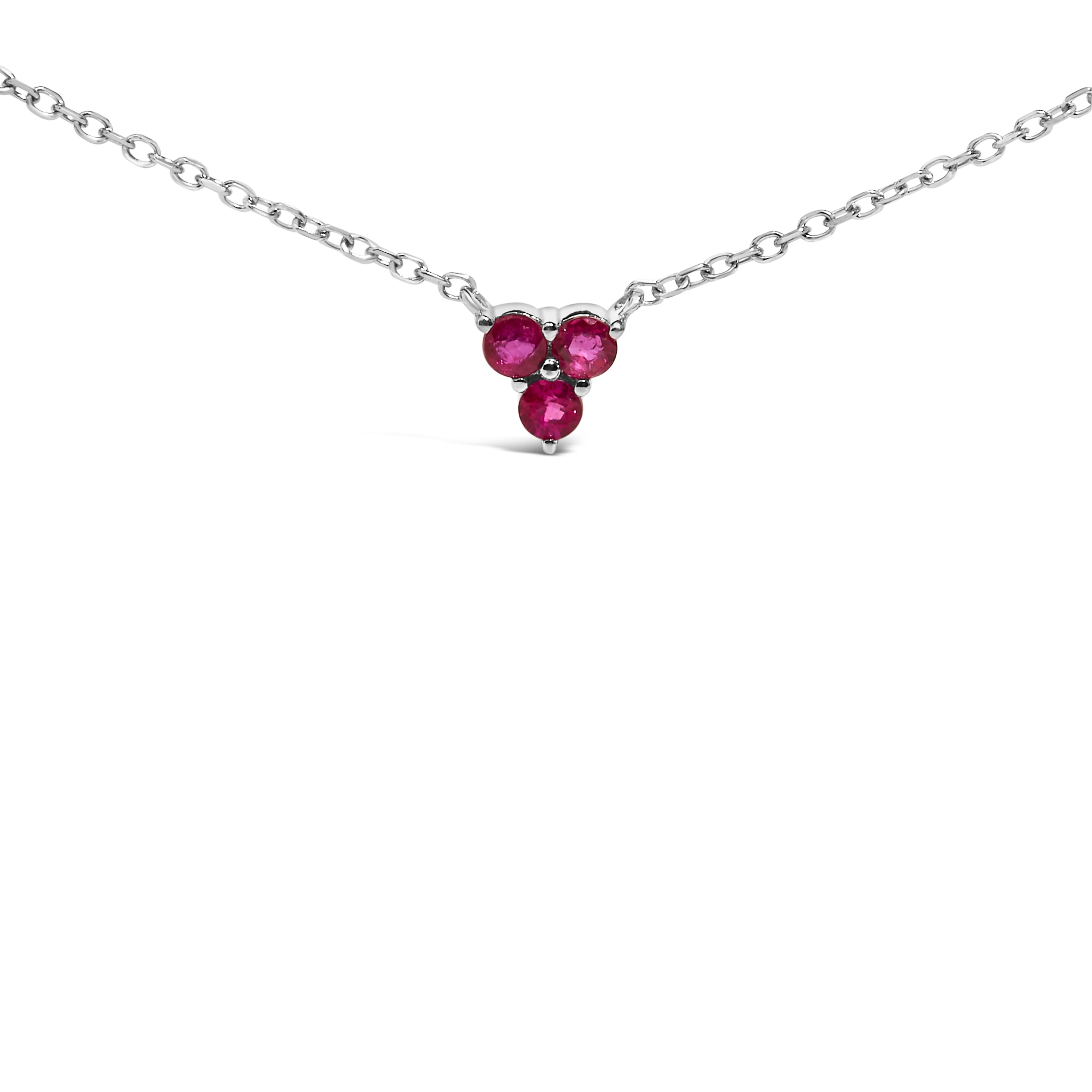 14K White Gold 1/5 Cttw Diamond and Ruby Tri Station Necklace  DestGlow