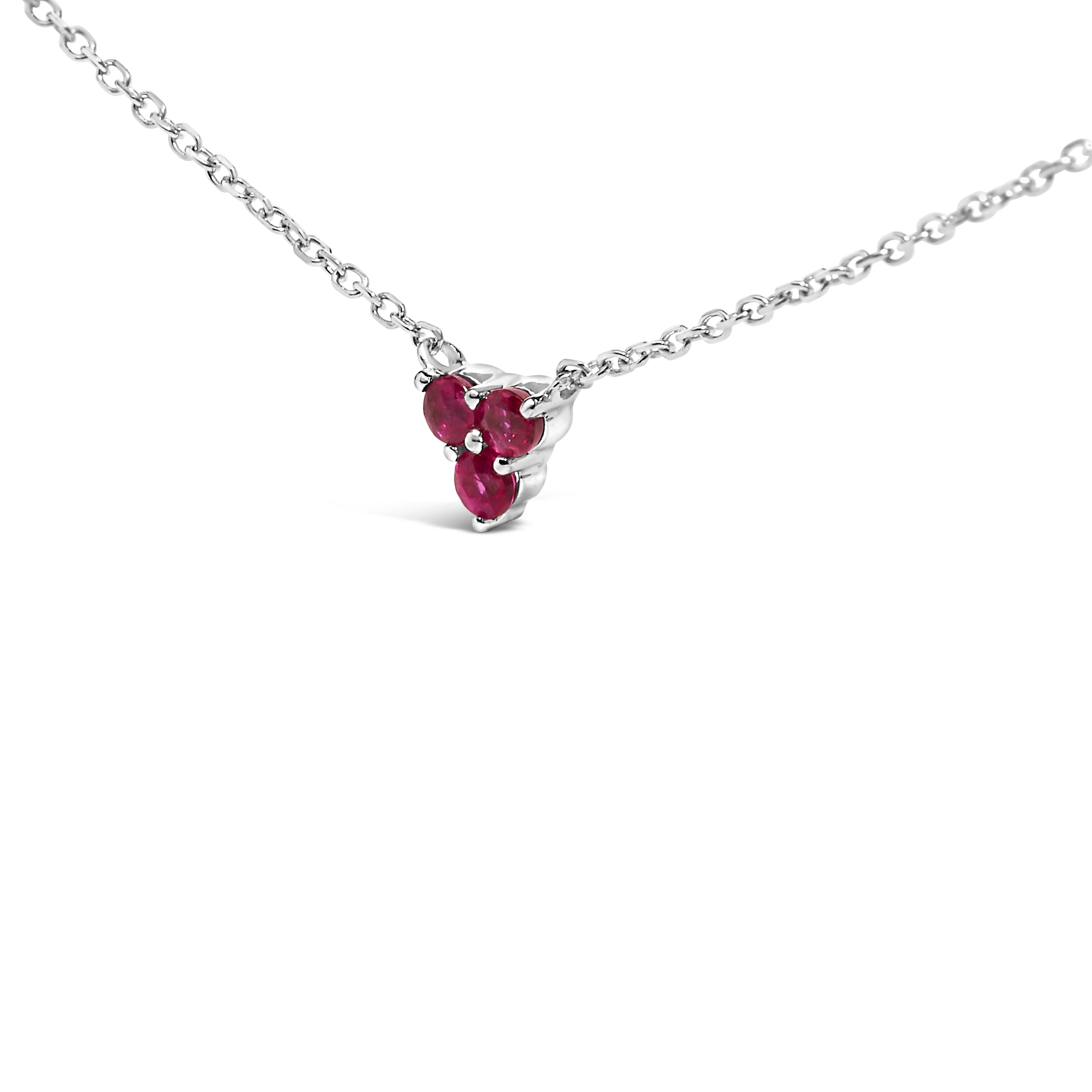 14K White Gold 1/5 Cttw Diamond and Ruby Tri Station Necklace  DestGlow