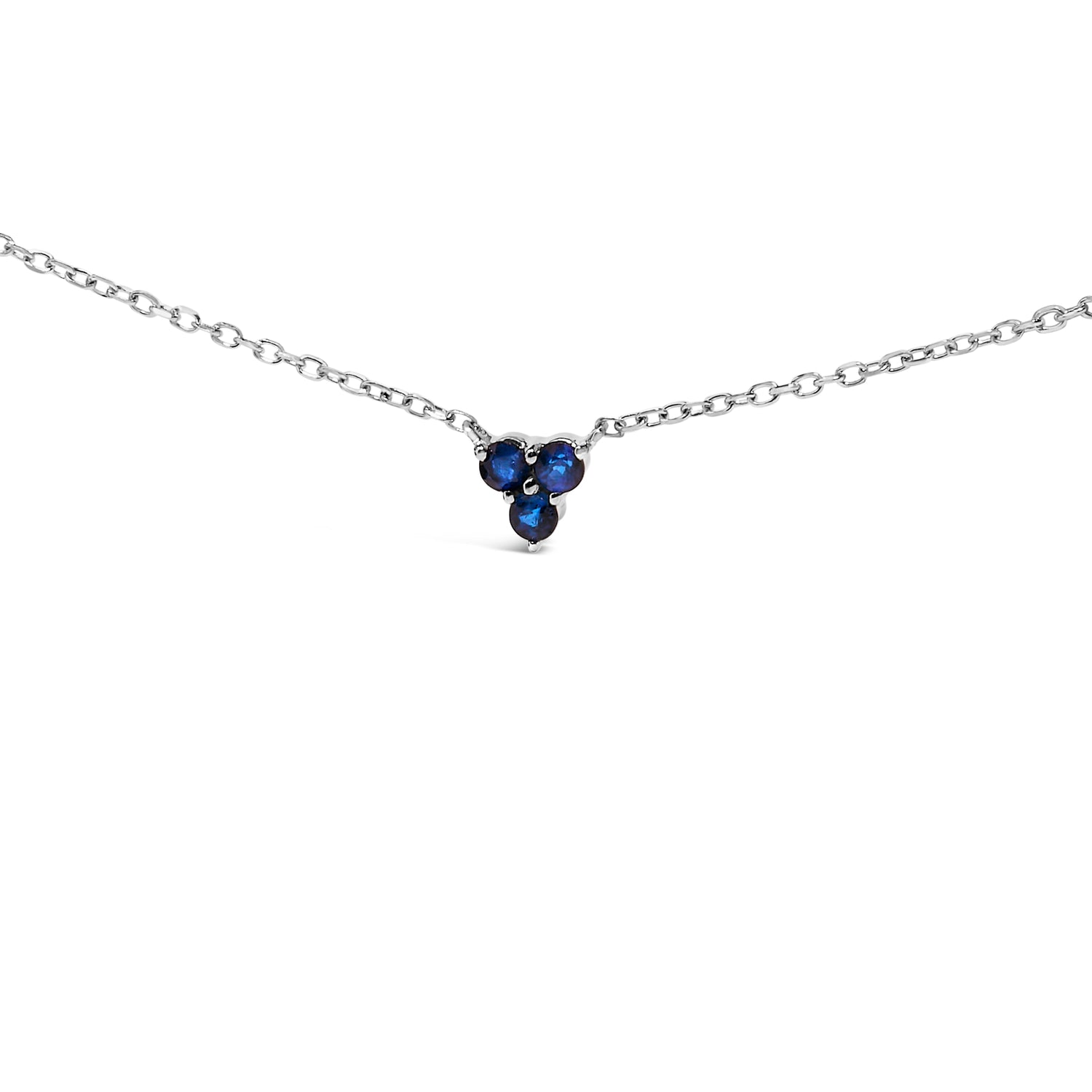 14K White Gold 1/5 Cttw Diamond and Sapphire Trio Cluster Station Necklace  DestGlow