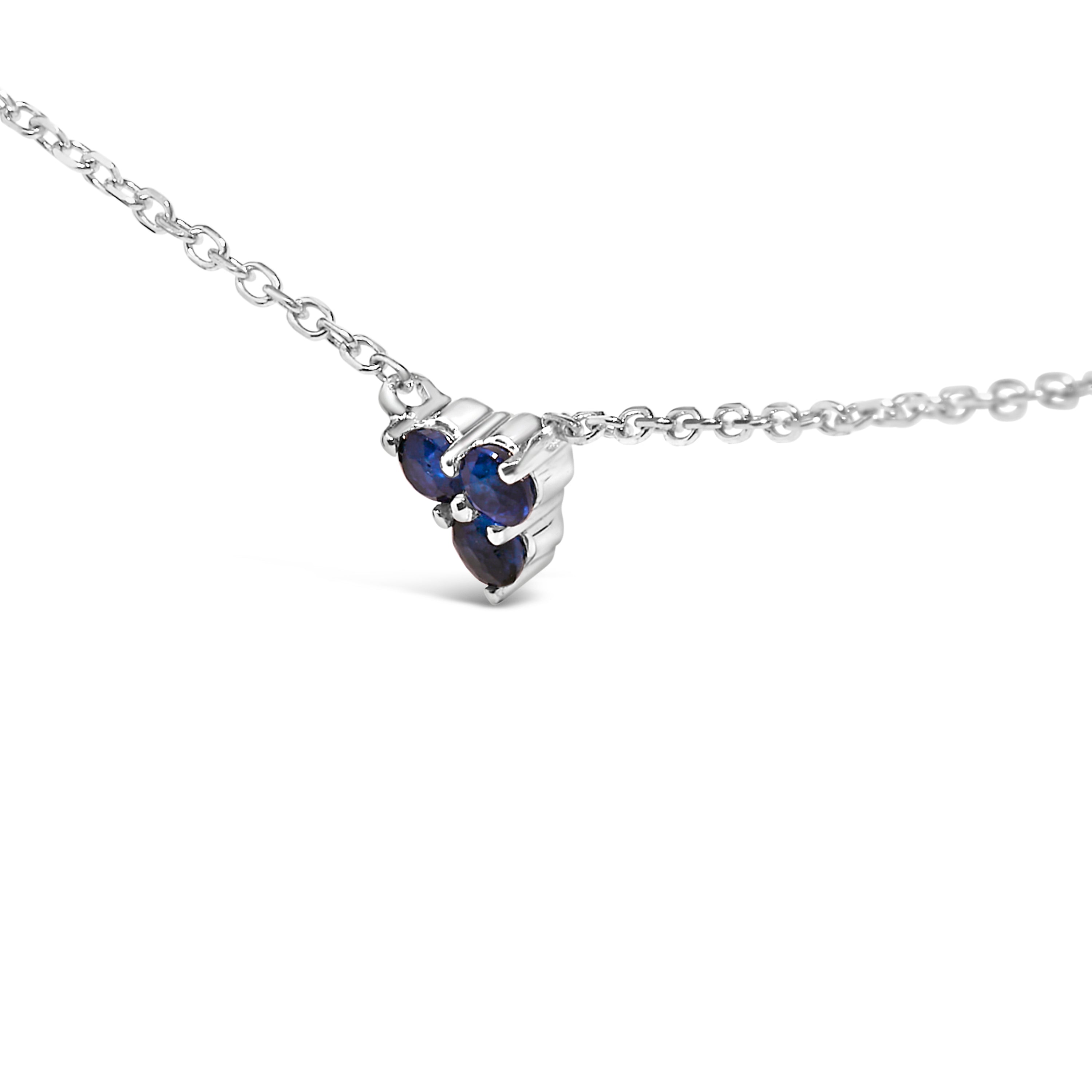 14K White Gold 1/5 Cttw Diamond and Sapphire Trio Cluster Station Necklace  DestGlow