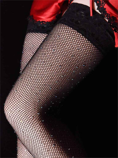 Thigh High Rhinestone Fishnet Stockings