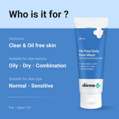 The Derma Co Oil-Free Daily Face Wash With Hyaluronic Acid, Glycolic Acid &amp; Multivitamins For Clear &amp; Hydrated Skin