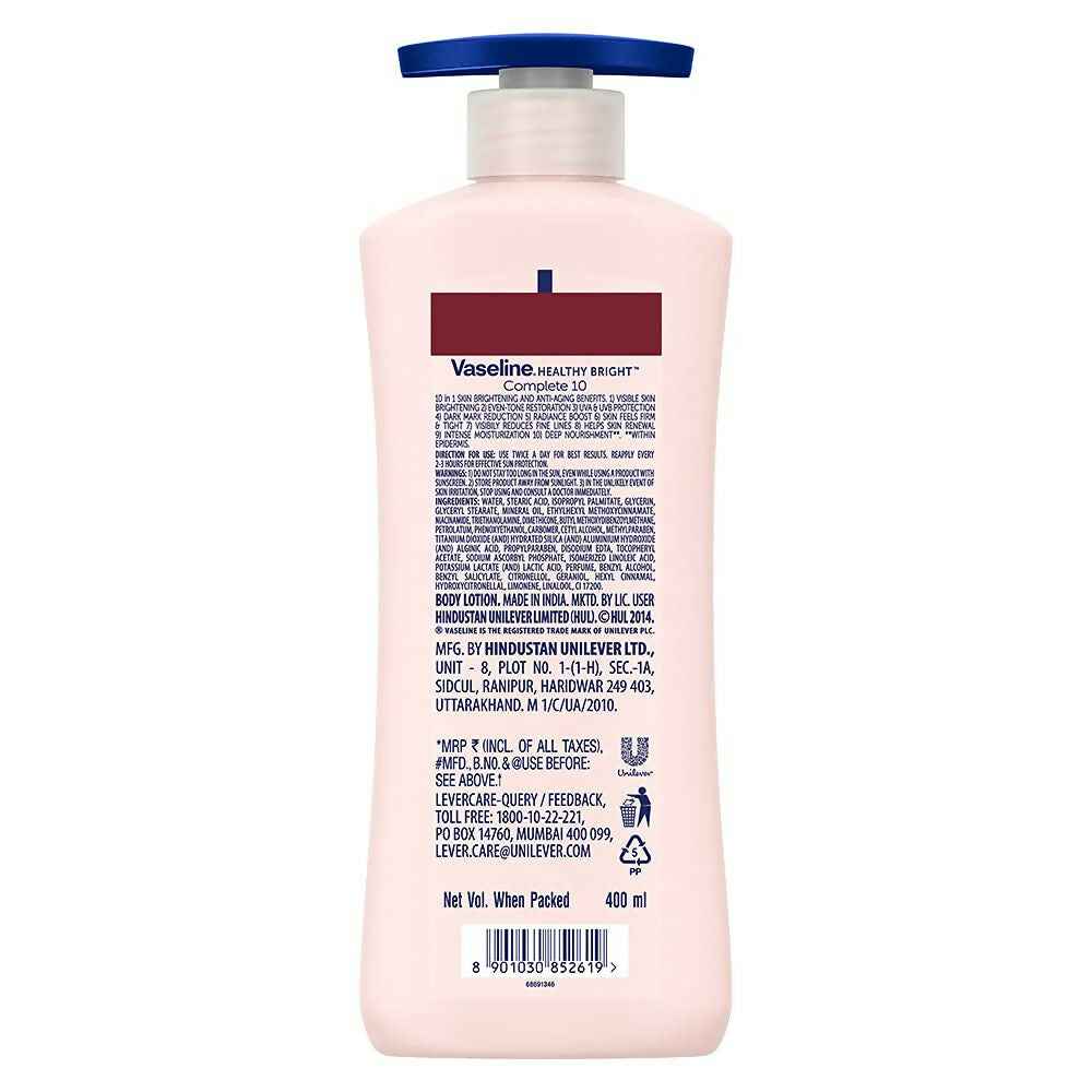 Vaseline Healthy Bright Complete 10 Anti Ageing Body Lotion, 10 in 1 Body Lotion With Vitamin B3, AHA, Pro-Retinol